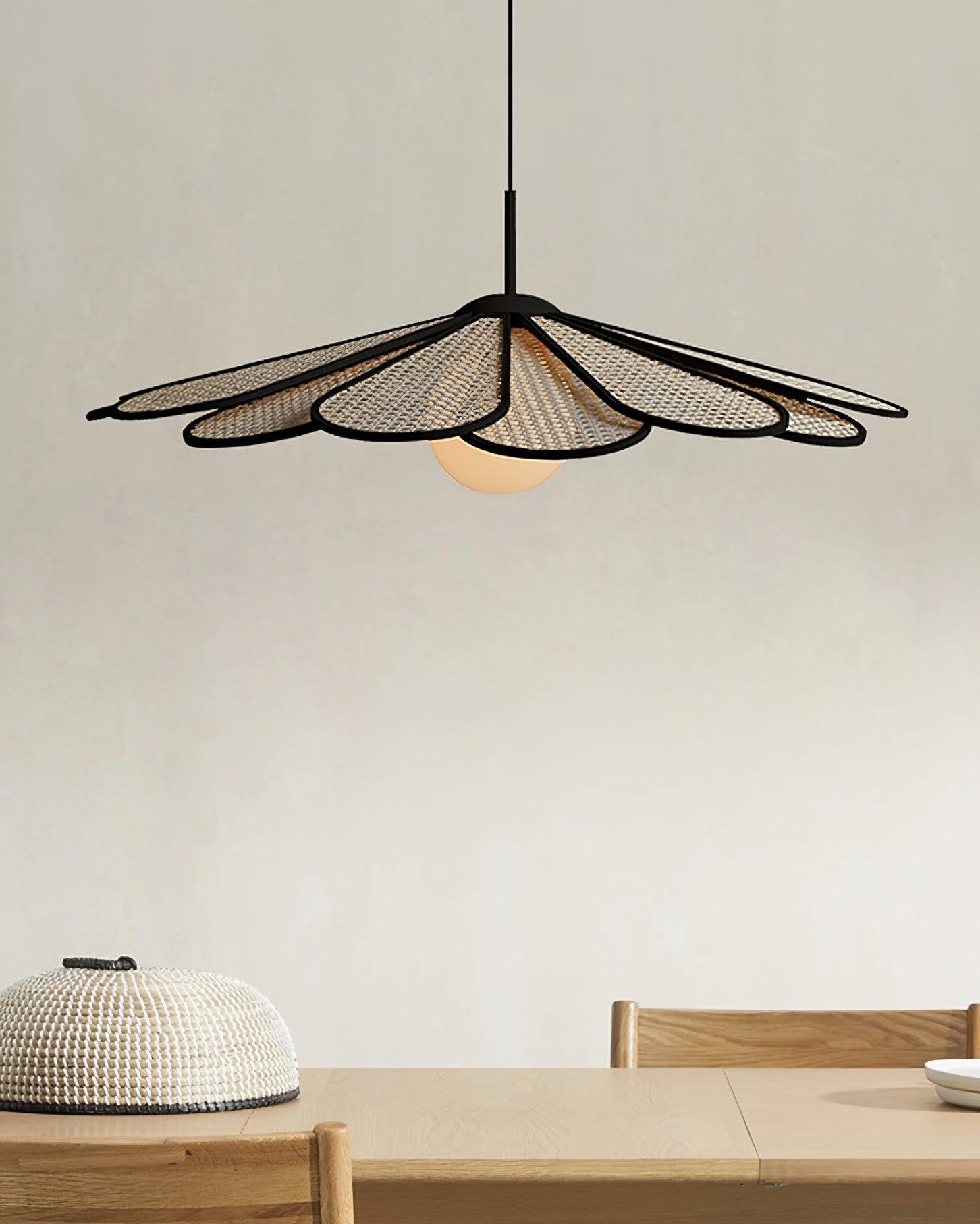 Pendant Lamp Rattan Petal Shade Metal Frame Tropical - Letslighting