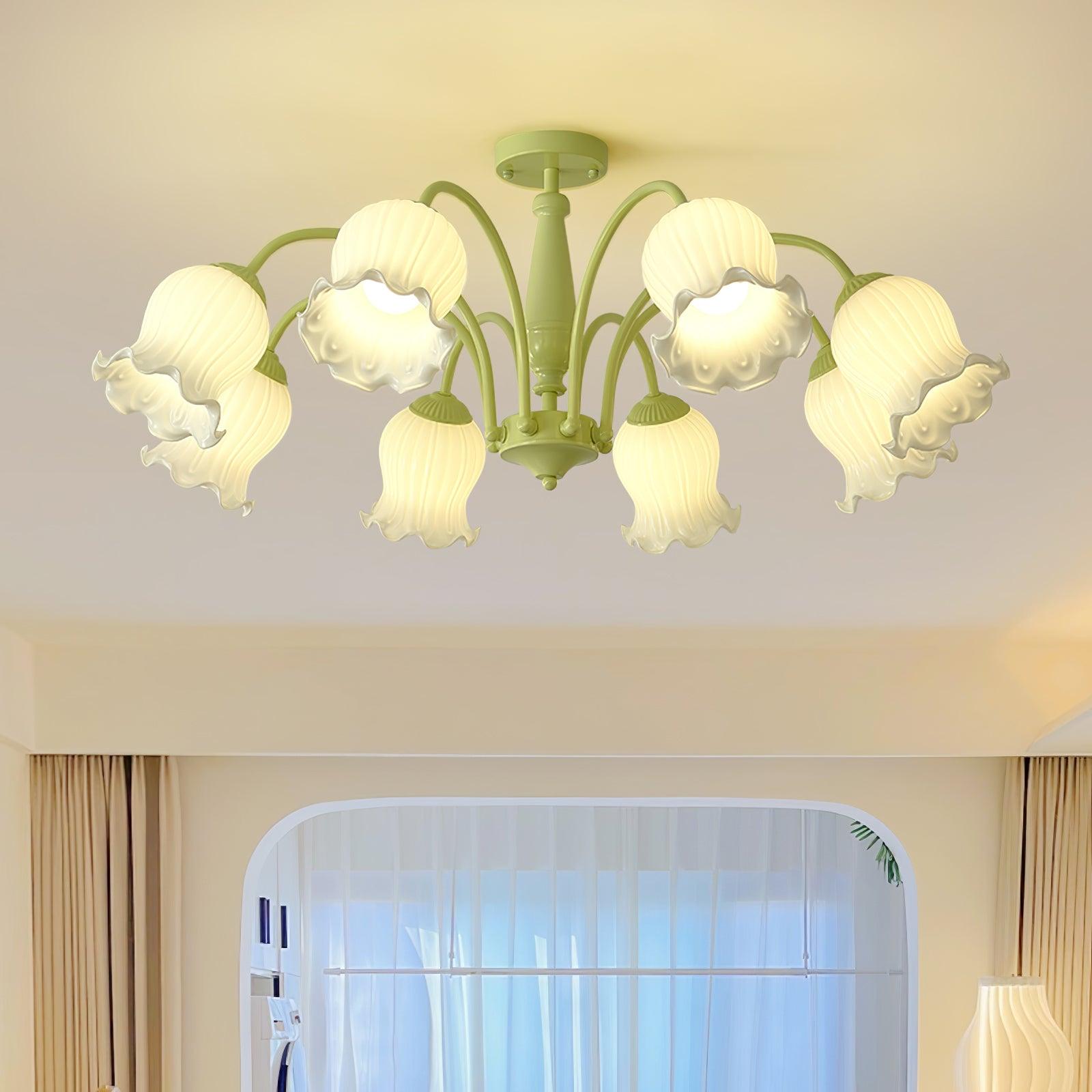 Lustra Trumpet Chandelier Floral Pastel Glass Petals - Letslighting