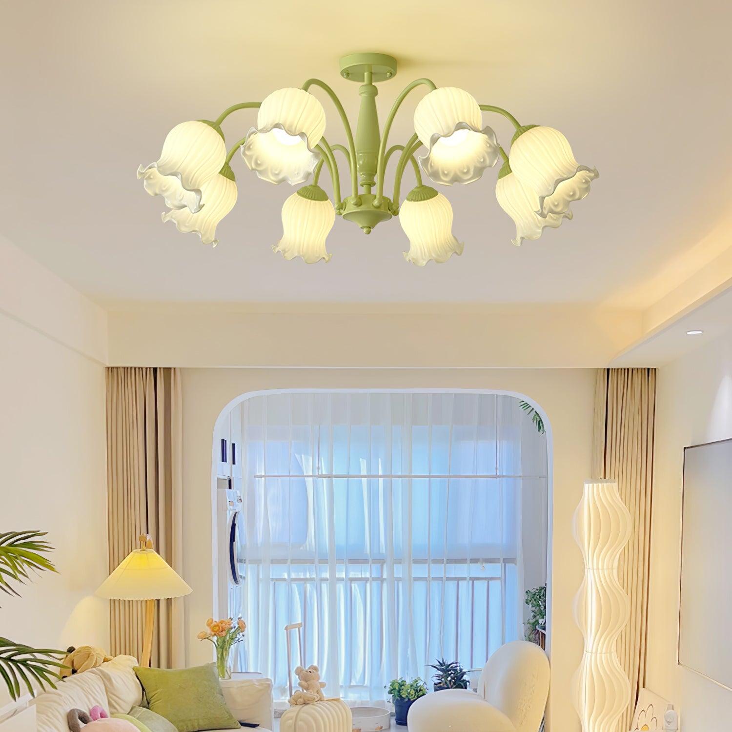 Lustra Trumpet Chandelier Floral Pastel Glass Petals - Letslighting