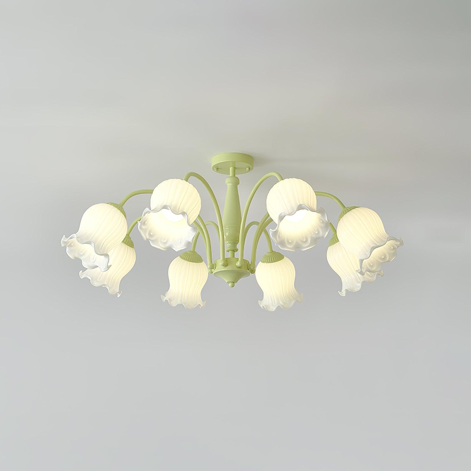 Lustra Trumpet Chandelier Floral Pastel Glass Petals - Letslighting