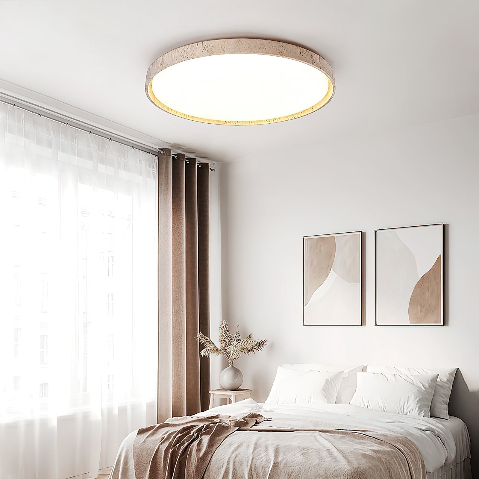 Symiror Modern Minimalist Round Travertine Ceiling Lamp - Lamp Copper
