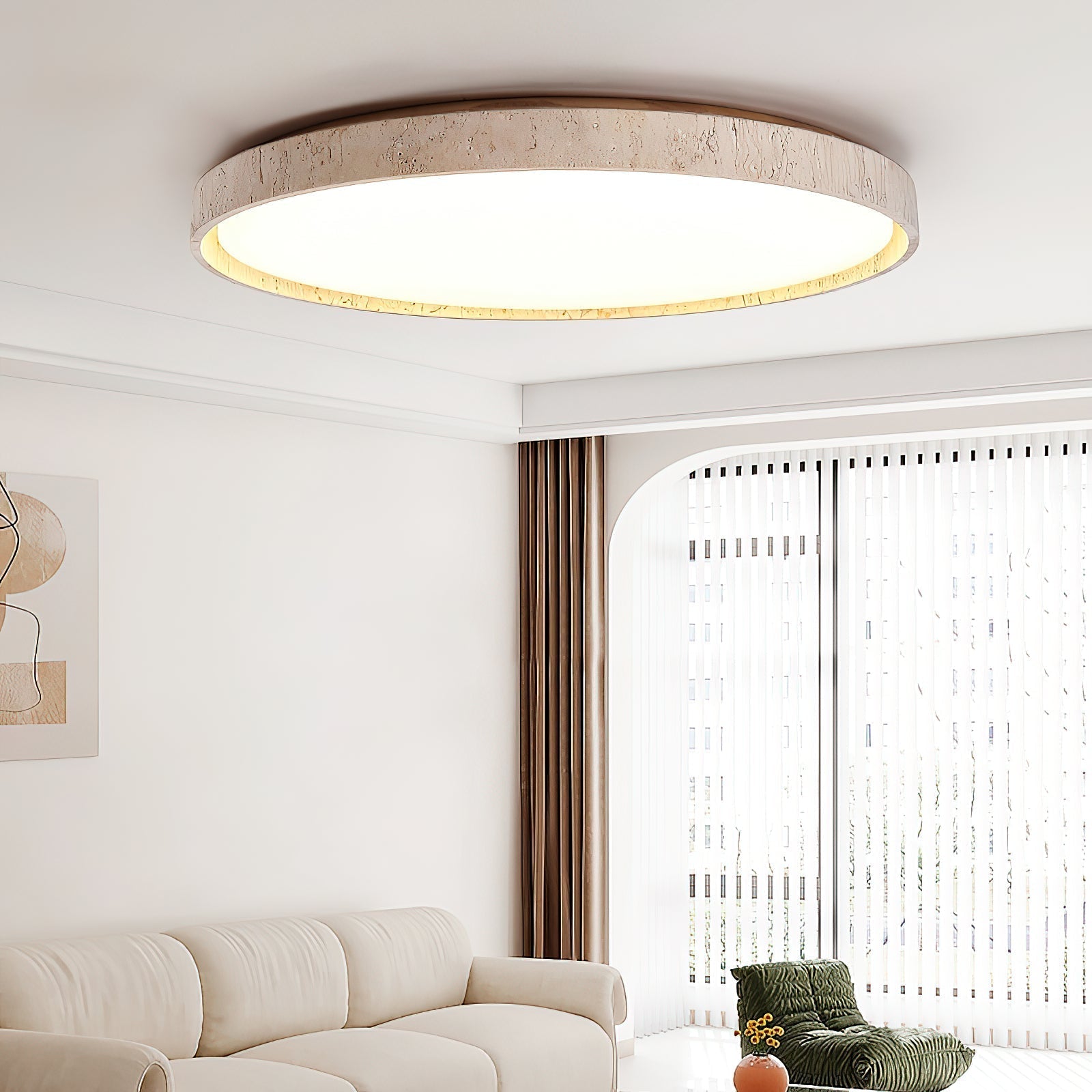 Symiror Modern Minimalist Round Travertine Ceiling Lamp - Lamp Copper