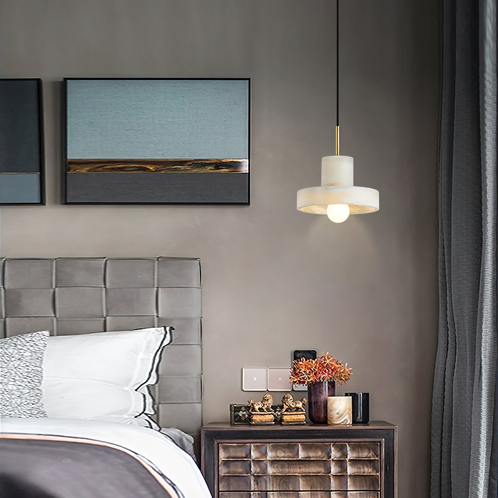 Cavelen Modern Minimalist Brass Alabaster Pendant Lamp - Lamp Copper