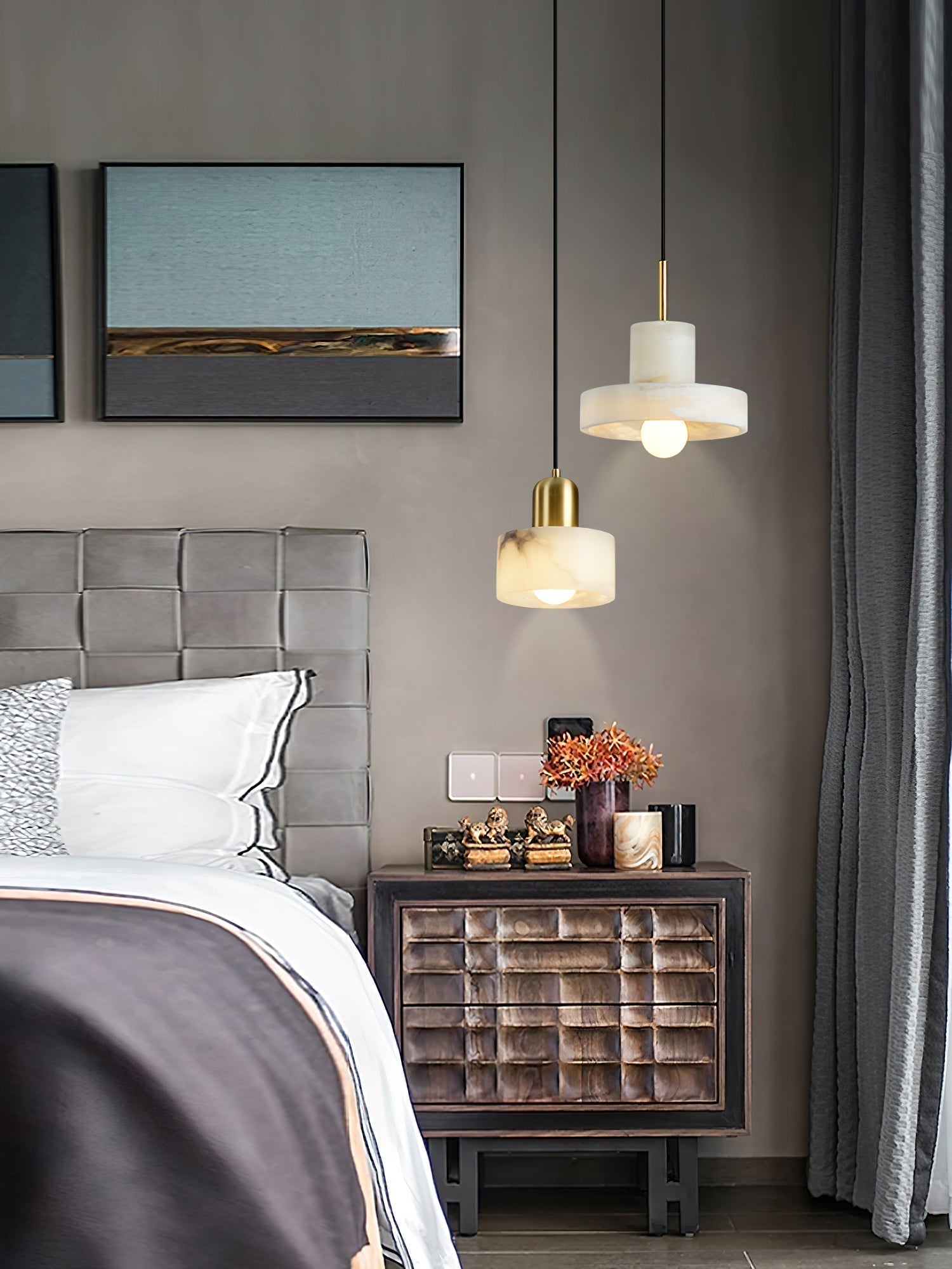 Cavelen Modern Minimalist Brass Alabaster Pendant Lamp - Lamp Copper