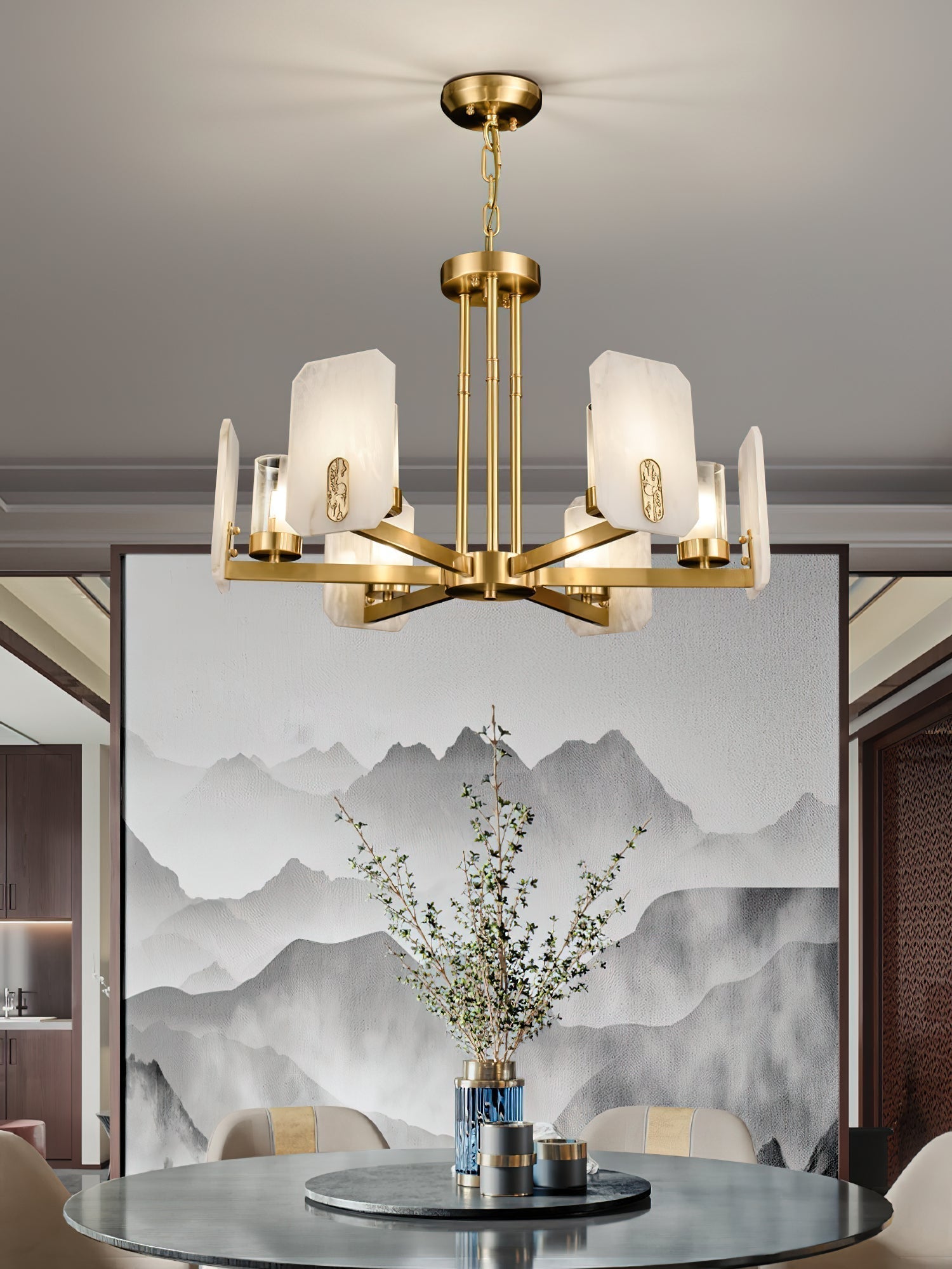 Aursorion Postmodern Luxury Brass Alabaster Chandelier - Lamp Copper