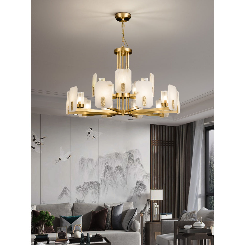 Aursorion Postmodern Luxury Brass Alabaster Chandelier - Lamp Copper