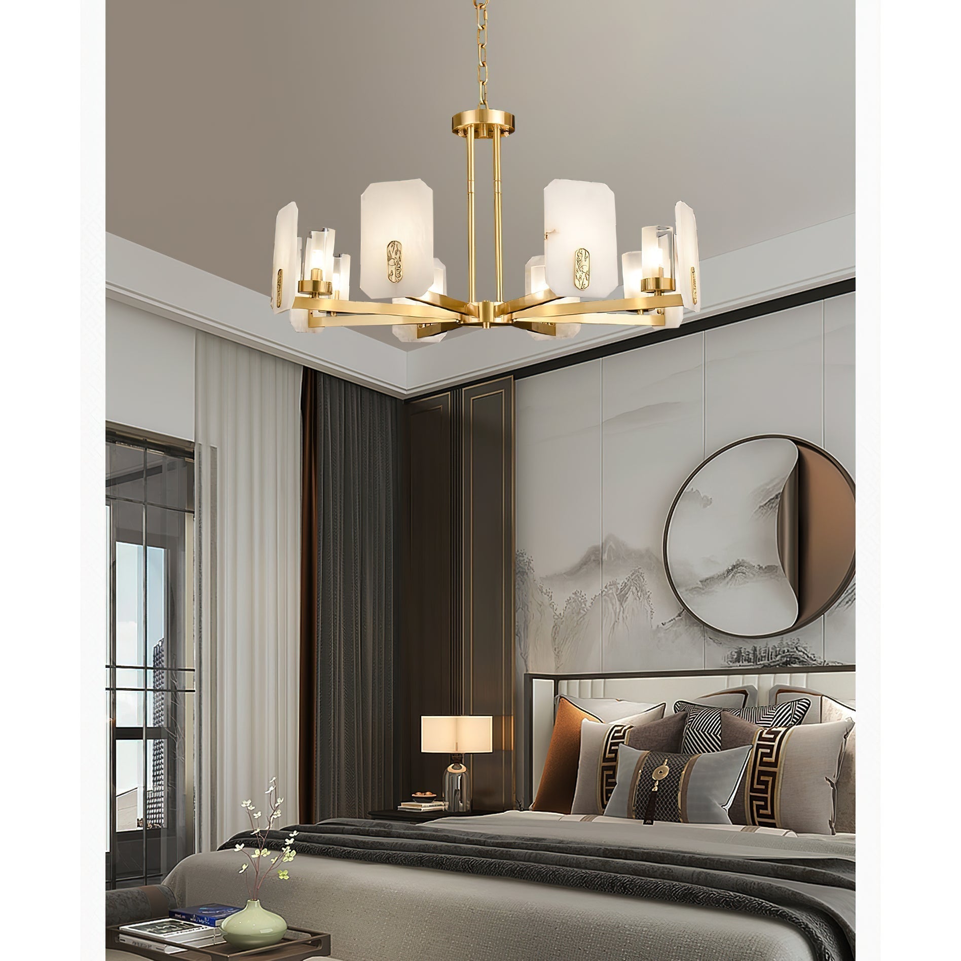 Aursorion Postmodern Luxury Brass Alabaster Chandelier - Lamp Copper