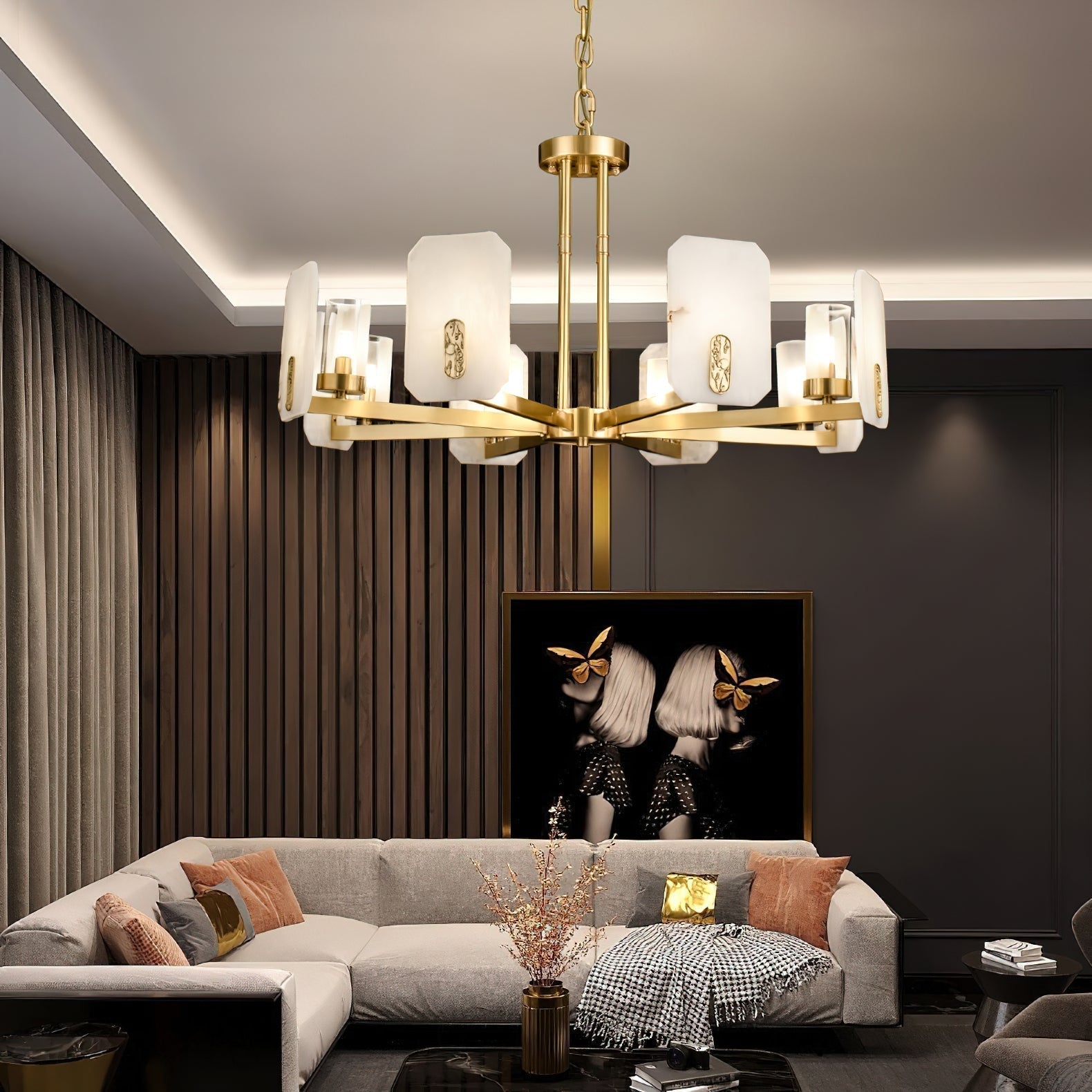 Aursorion Postmodern Luxury Brass Alabaster Chandelier - Lamp Copper