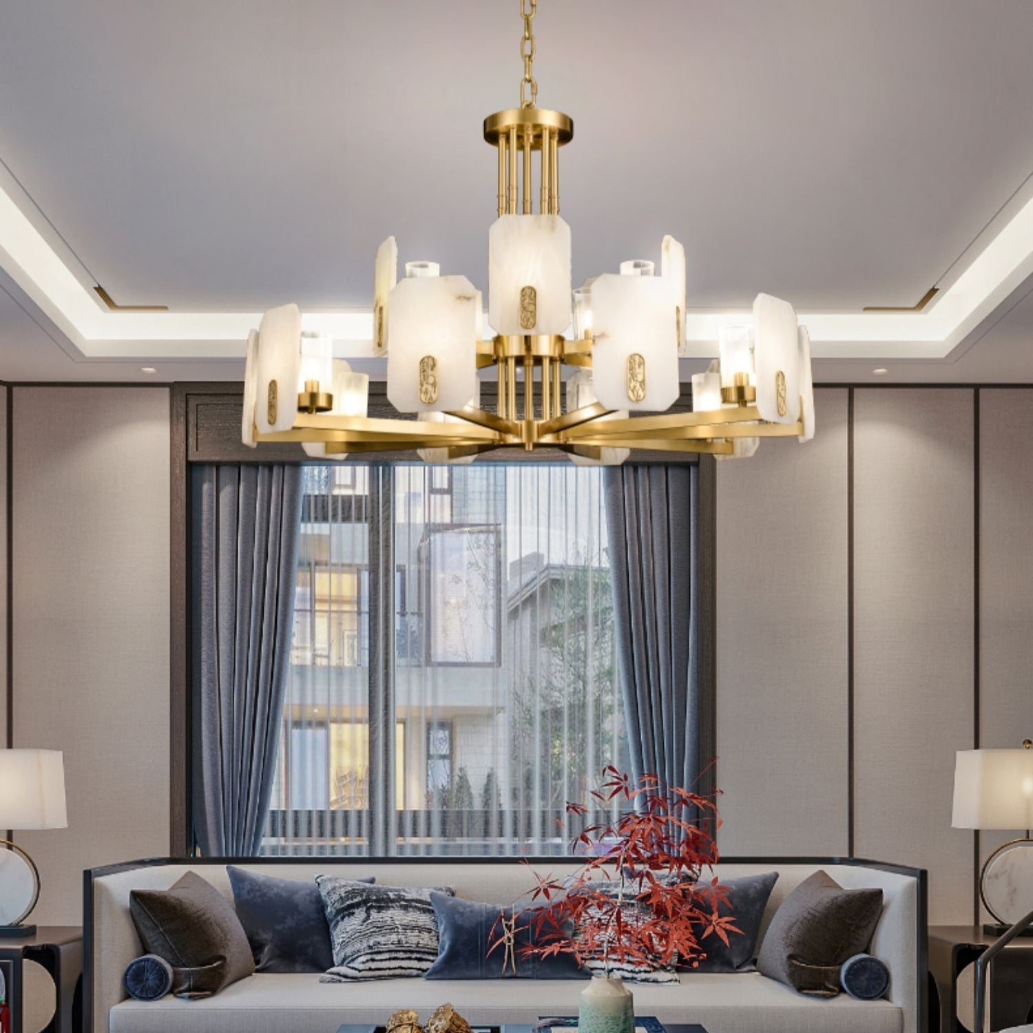 Aursorion Postmodern Luxury Brass Alabaster Chandelier - Lamp Copper