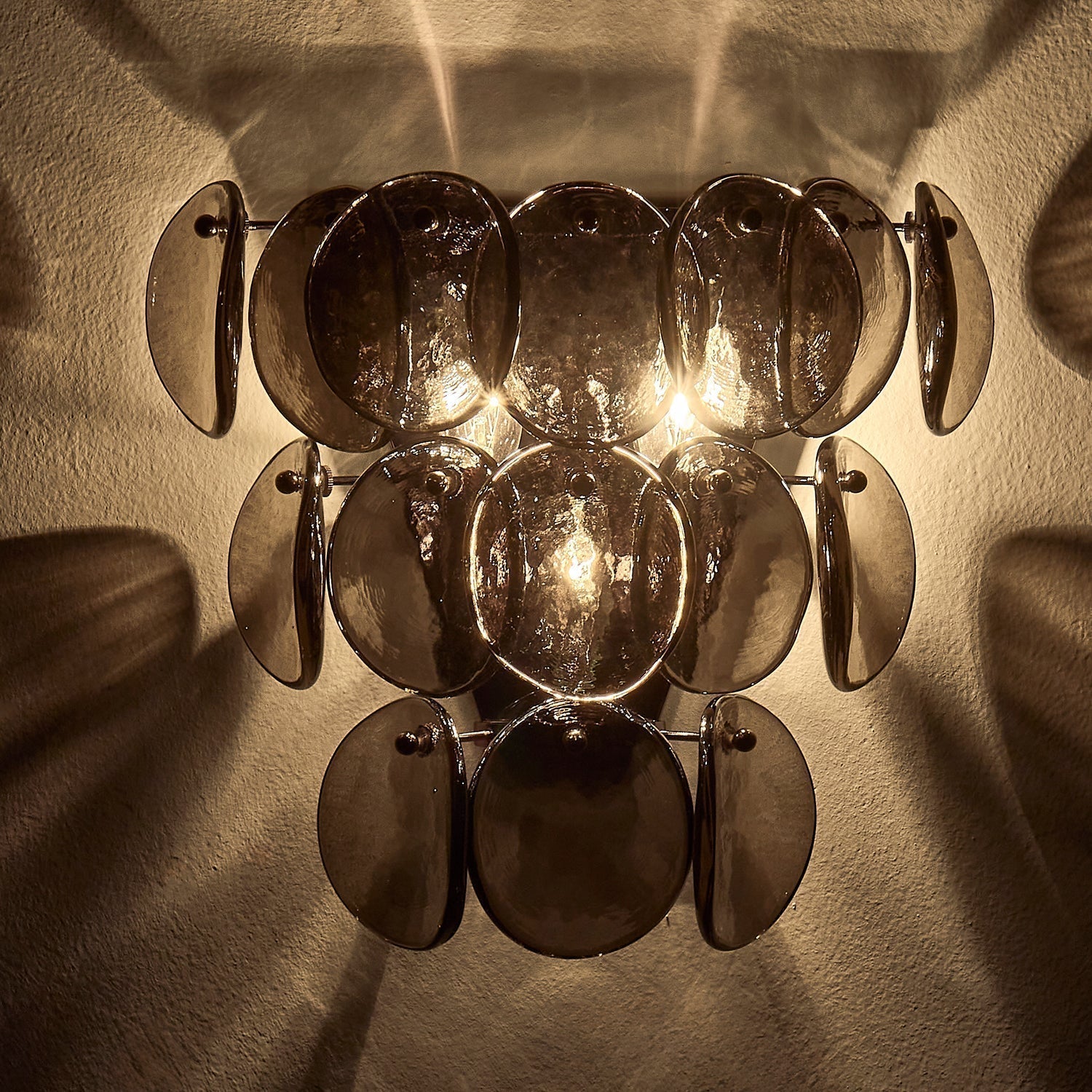 Aurora Wall Lamp Amber Glass Disc Fish Scale Brass - Letslighting