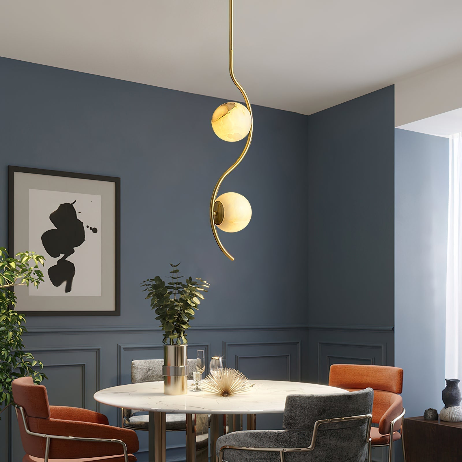 Civenan Modern Minimalist Curved Alabaster Pendant Lamp - Lamp Copper