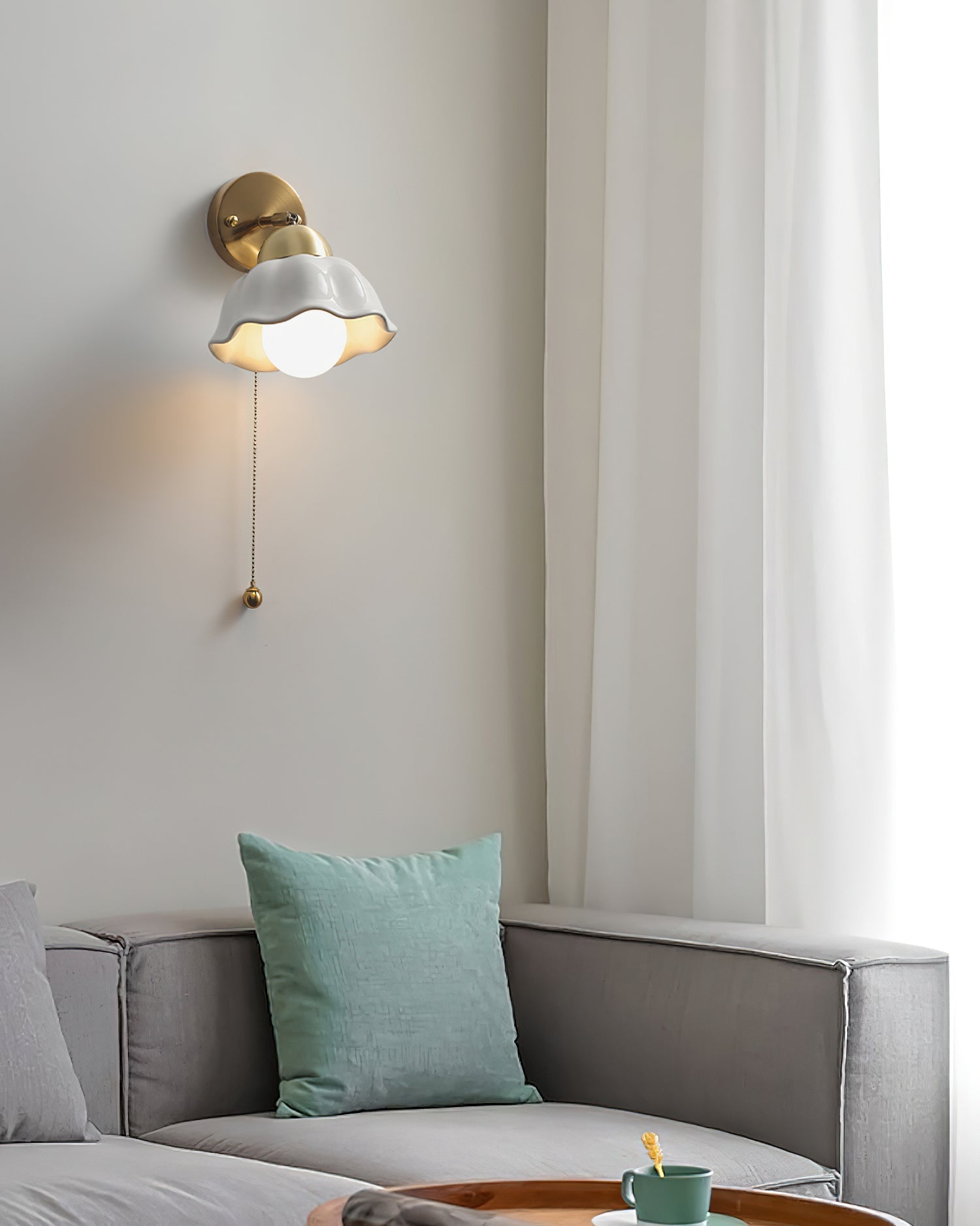 Wall Lamp Brass and Ceramic Wavy Shade Globe Accent Retro Artistic - Letslighting