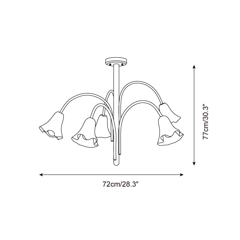 Chandelier Flower-Shaped Glass Shades on Gold Metal Arms for Dining - Letslighting