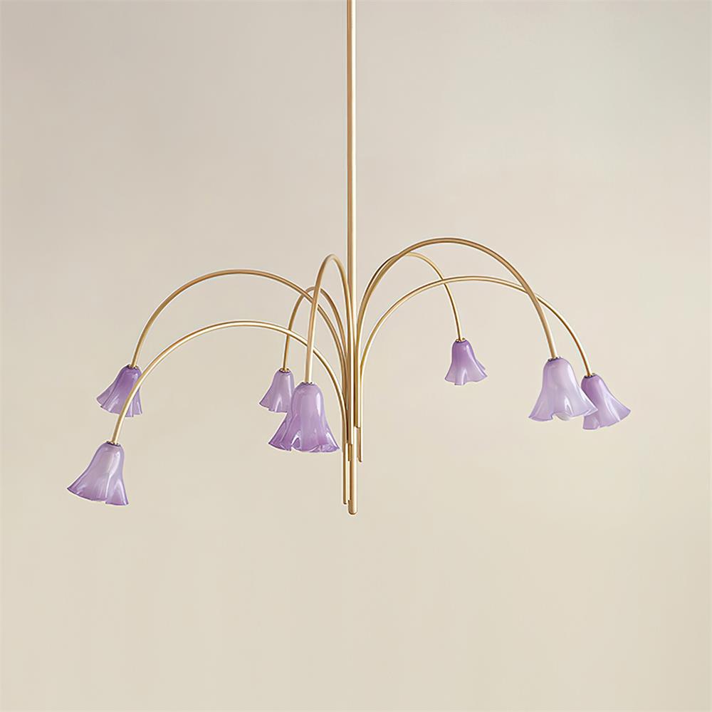 Chandelier Flower-Shaped Glass Shades on Gold Metal Arms for Dining - Letslighting