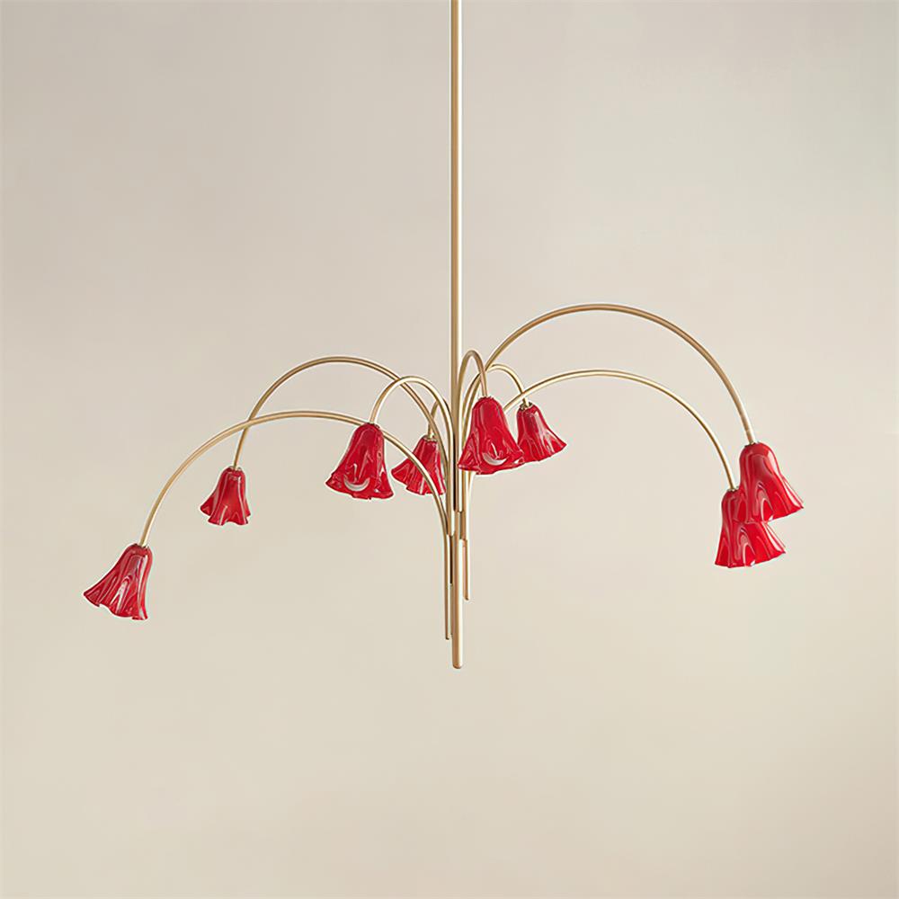 Chandelier Flower-Shaped Glass Shades on Gold Metal Arms for Dining - Letslighting