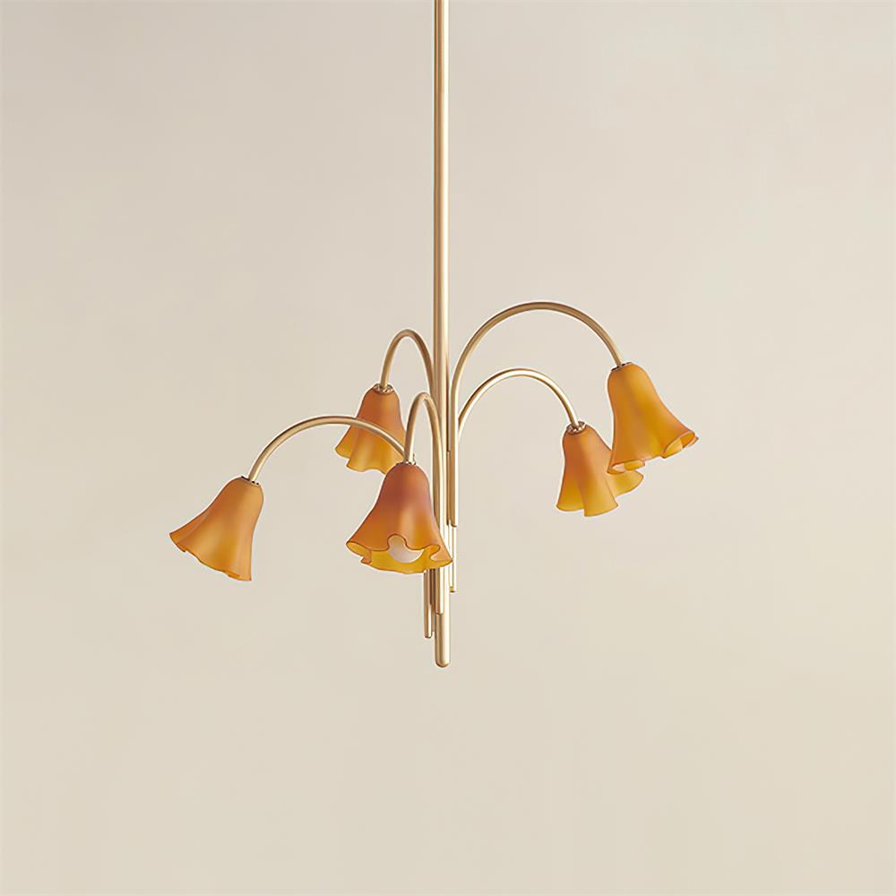 Chandelier Flower-Shaped Glass Shades on Gold Metal Arms for Dining - Letslighting