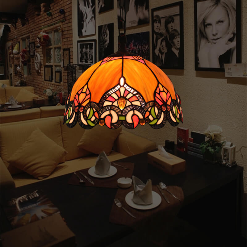 Tiffany Vintage Cúpula Lámpara Colgante Manchado Vidrio Salón