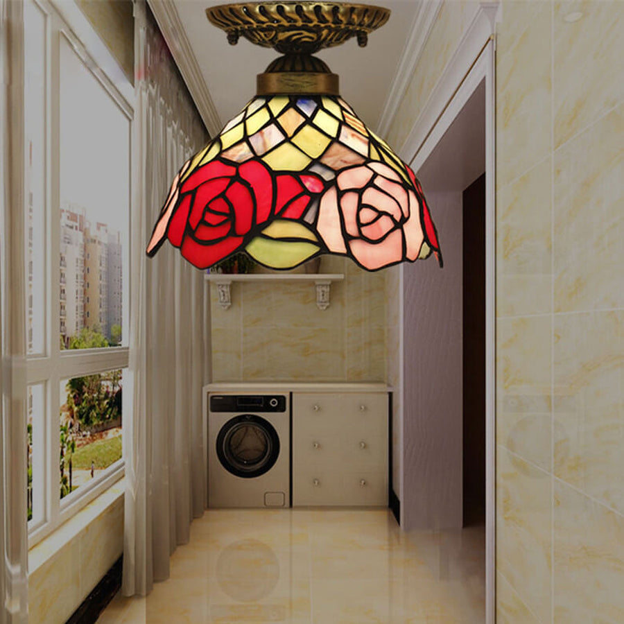 Tiffany Vintage Rosa LED Plafón Vidrio Salón/Dormitorio
