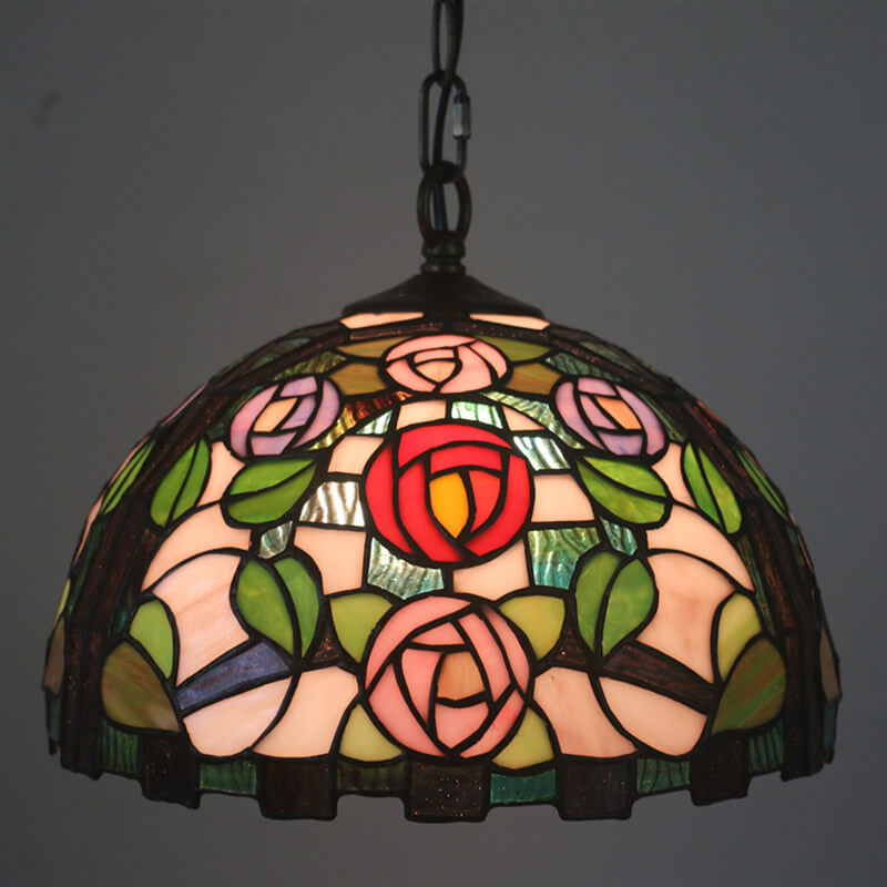 Tiffany Vintage LED Lámpara Colgante Rosa Metal/Vidrio Salón