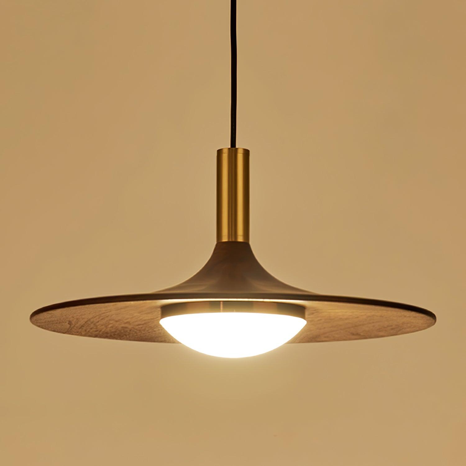 Walnut Wood Dish Pendant Light - Letslighting