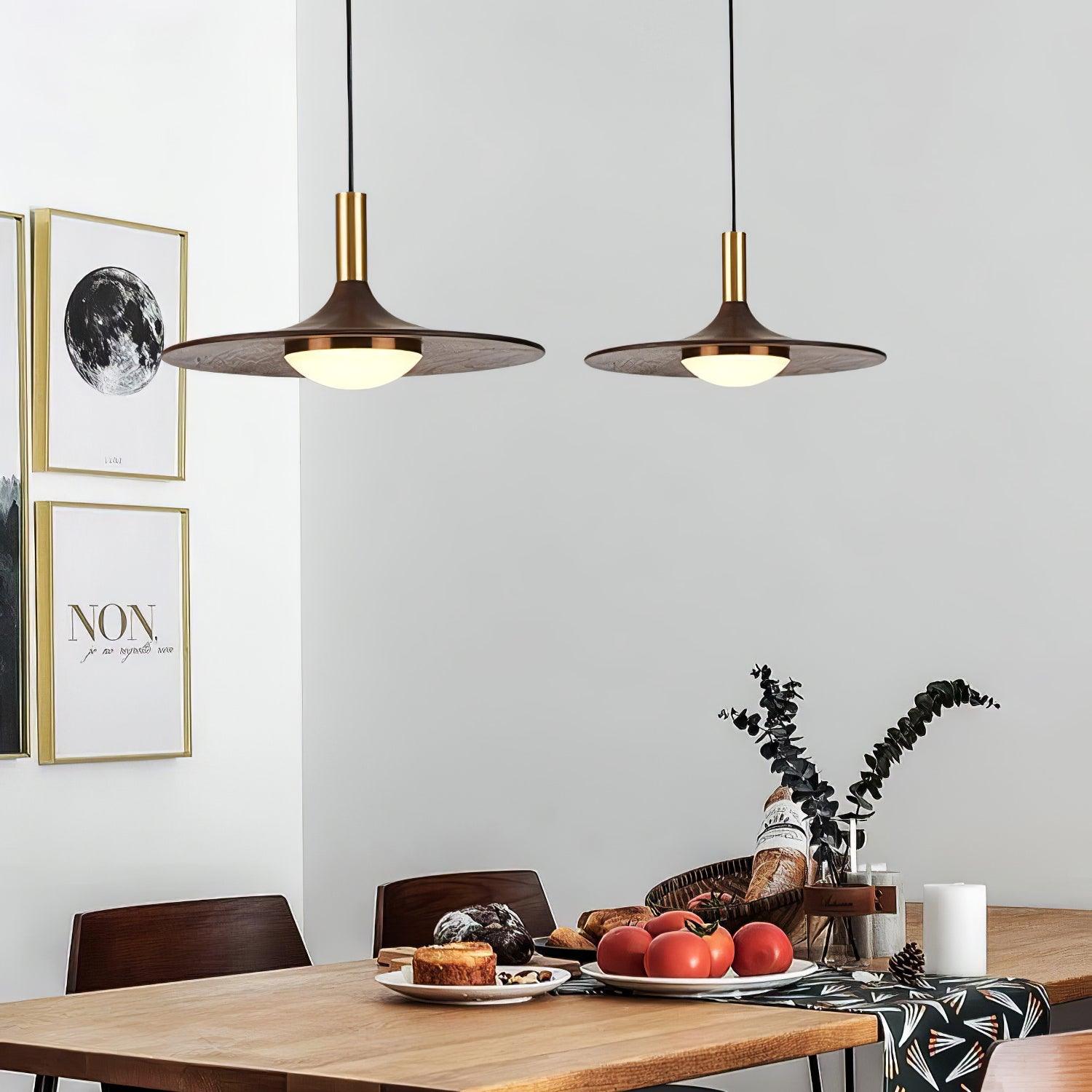 Walnut Wood Dish Pendant Light - Letslighting