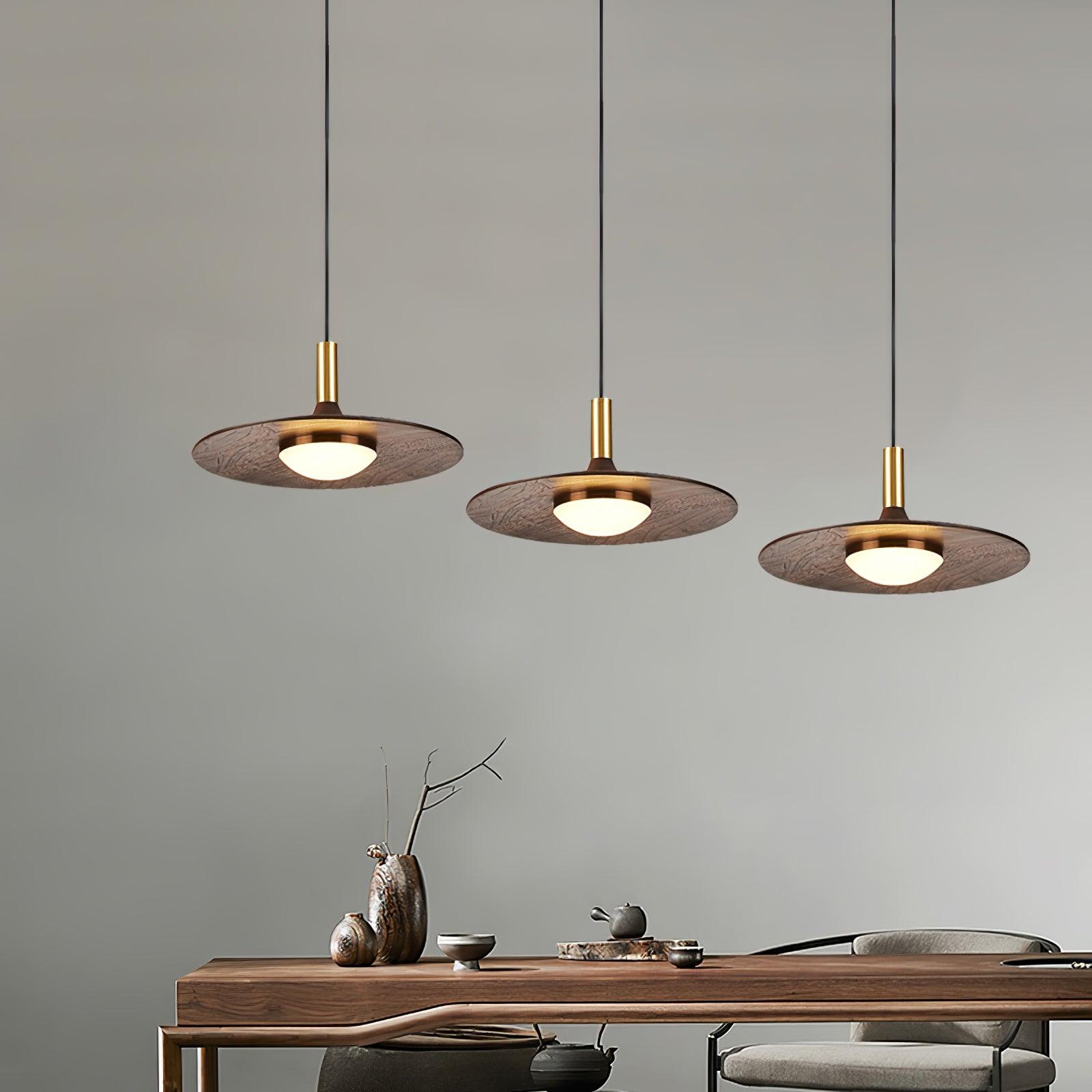 Walnut Wood Dish Pendant Light - Letslighting