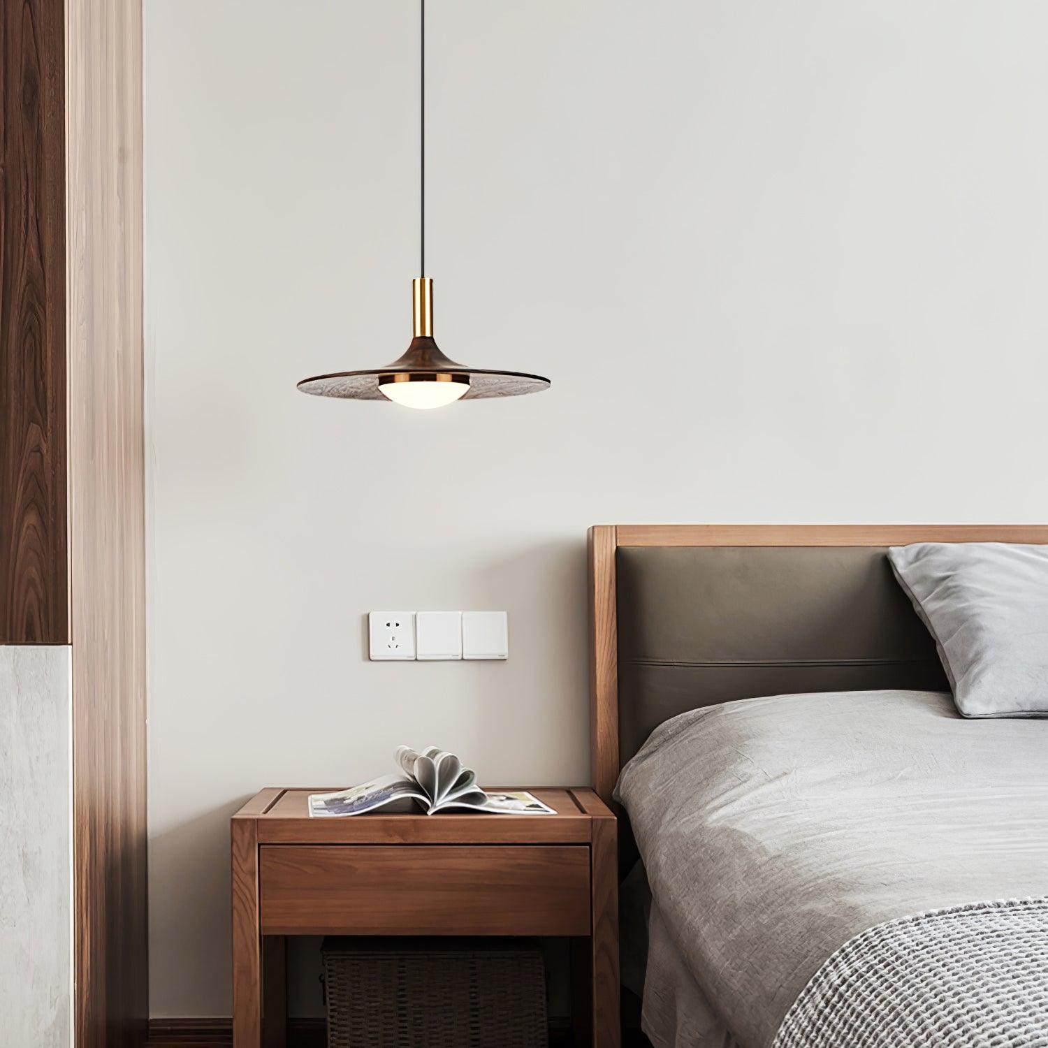 Walnut Wood Dish Pendant Light - Letslighting