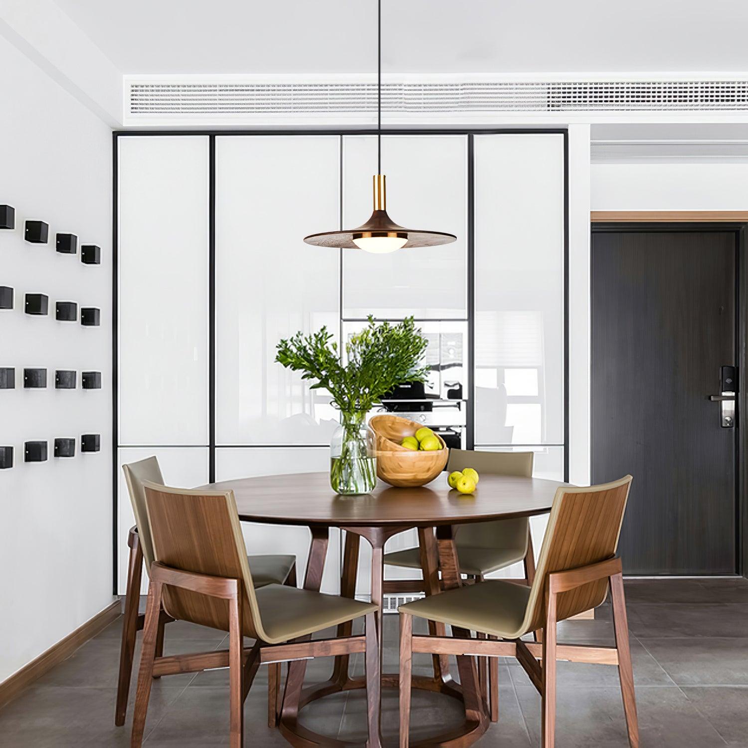 Walnut Wood Dish Pendant Light - Letslighting