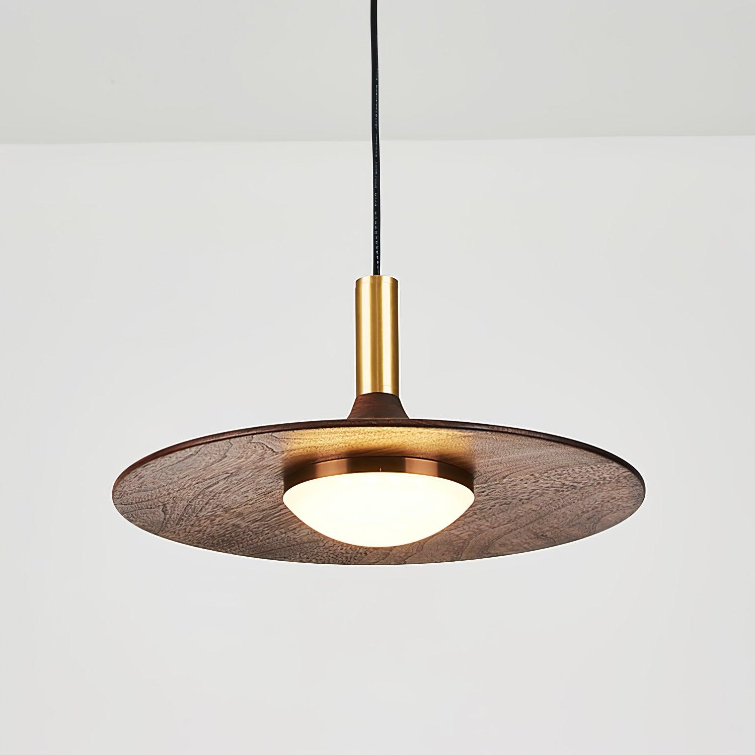 Walnut Wood Dish Pendant Light - Letslighting