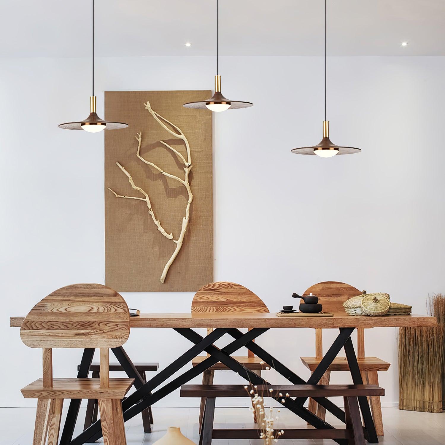 Walnut Wood Dish Pendant Light - Letslighting