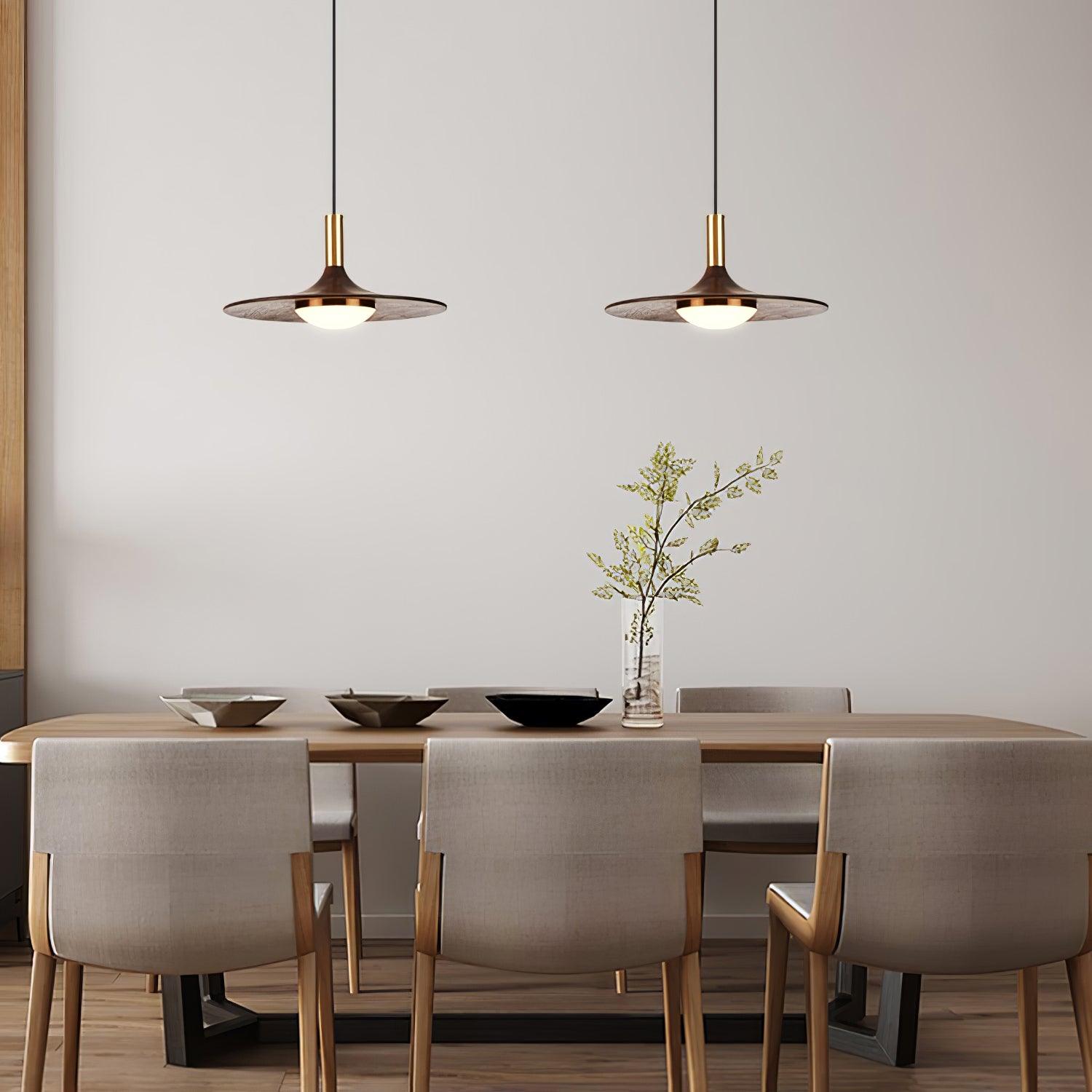 Walnut Wood Dish Pendant Light - Letslighting