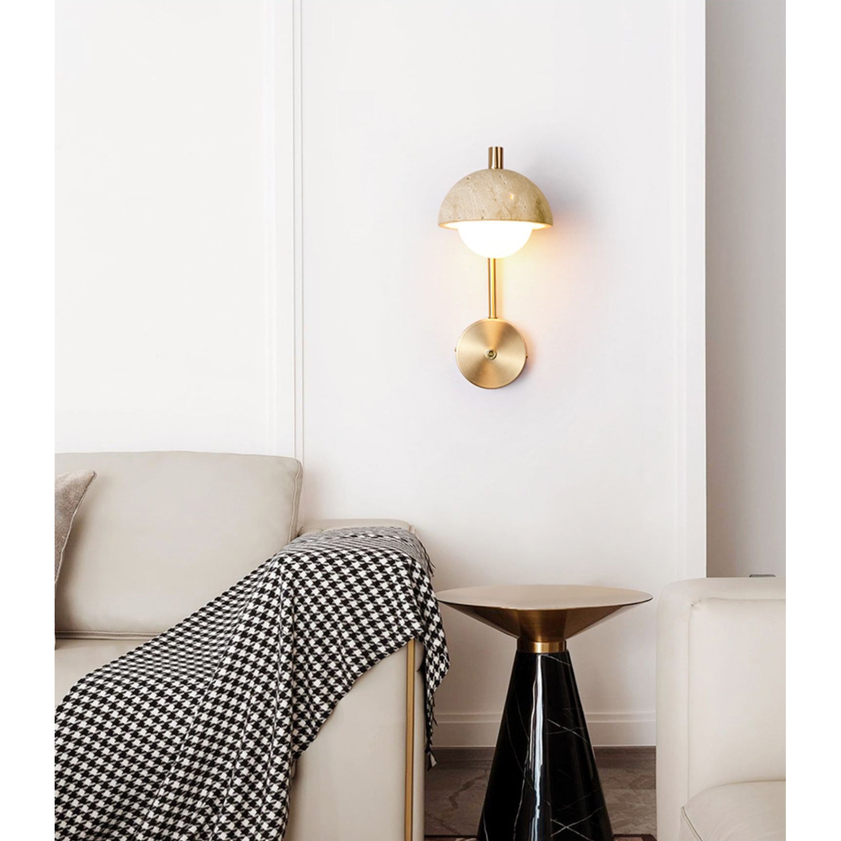 Civarir Modern Minimalist Beige Travertine Wall Lamp - Lamp Copper