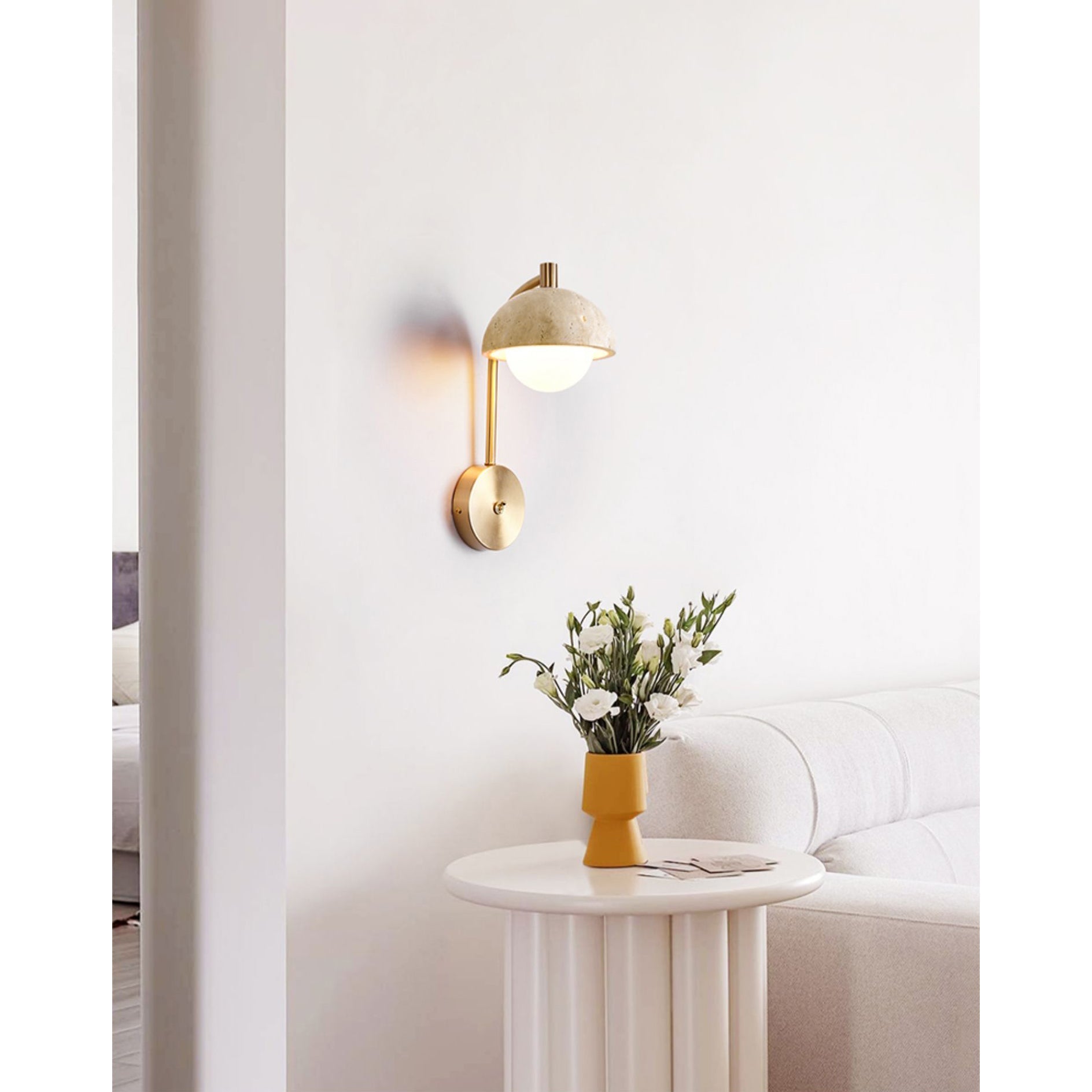 Civarir Modern Minimalist Beige Travertine Wall Lamp - Lamp Copper