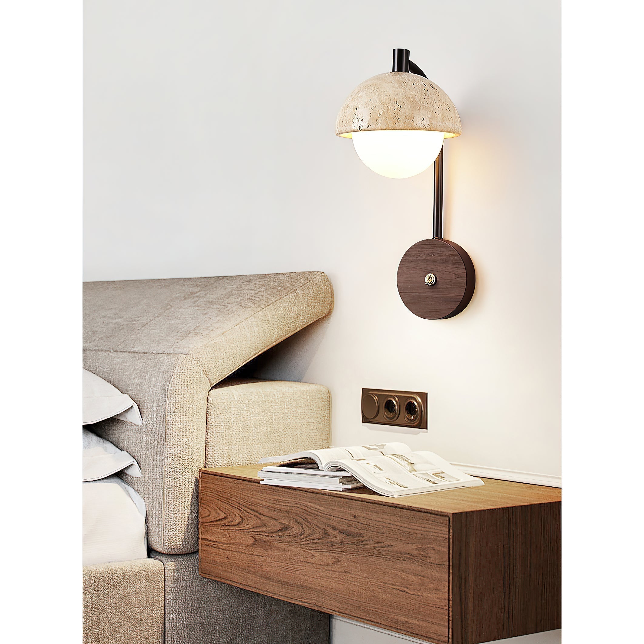 Civarir Modern Minimalist Beige Travertine Wall Lamp - Lamp Copper