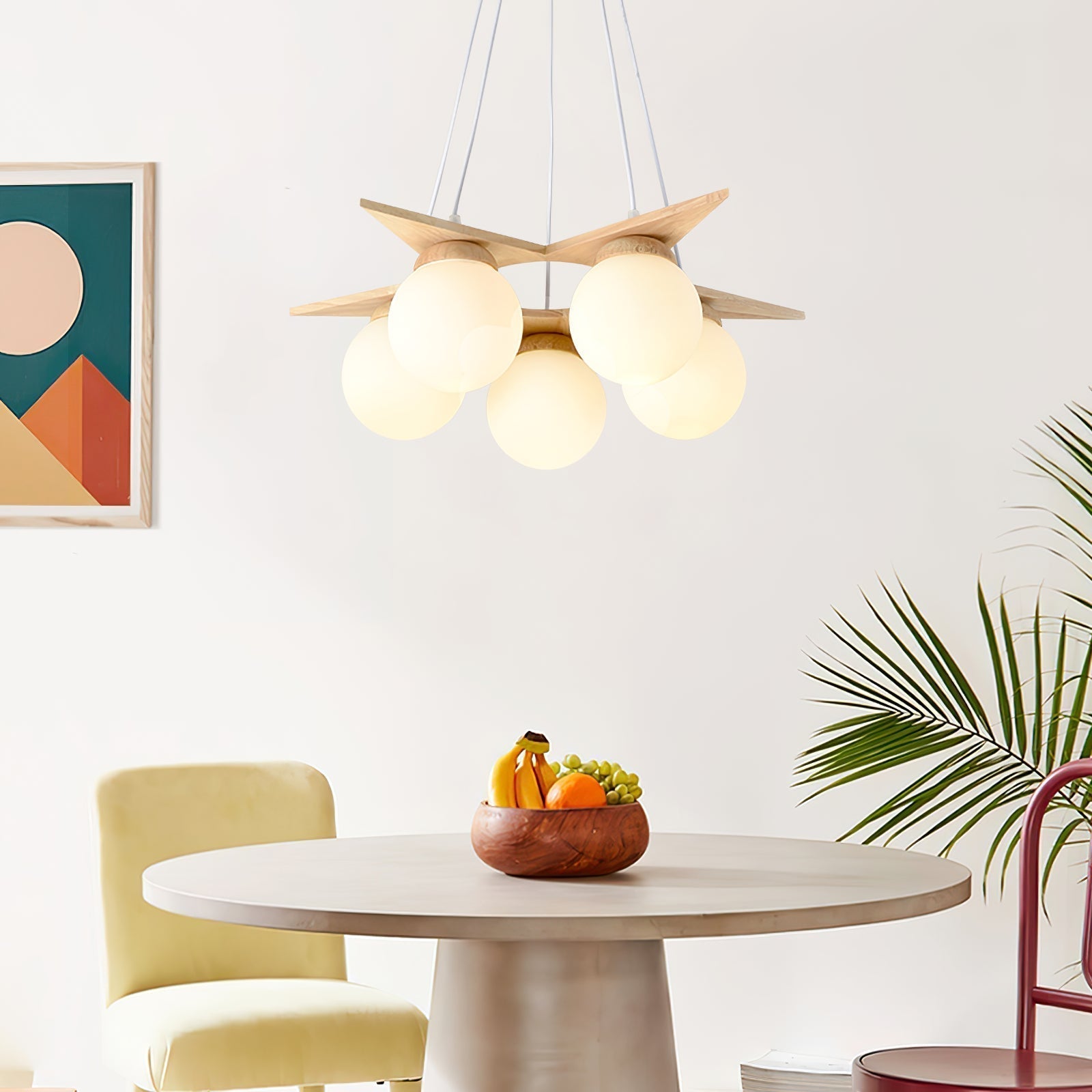 Zothaus Premium Nordic Star Glass Wooden Chandelier - Lamp Copper