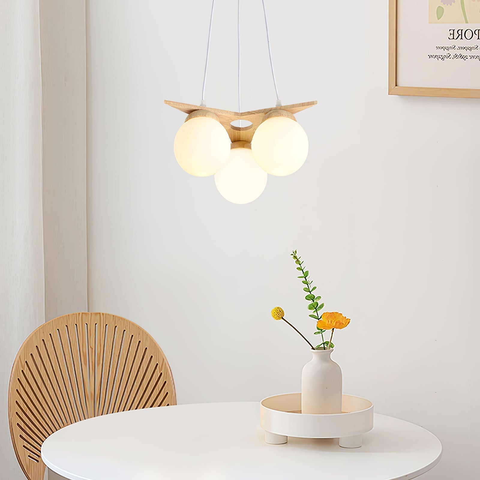 Zothaus Premium Nordic Star Glass Wooden Chandelier - Lamp Copper