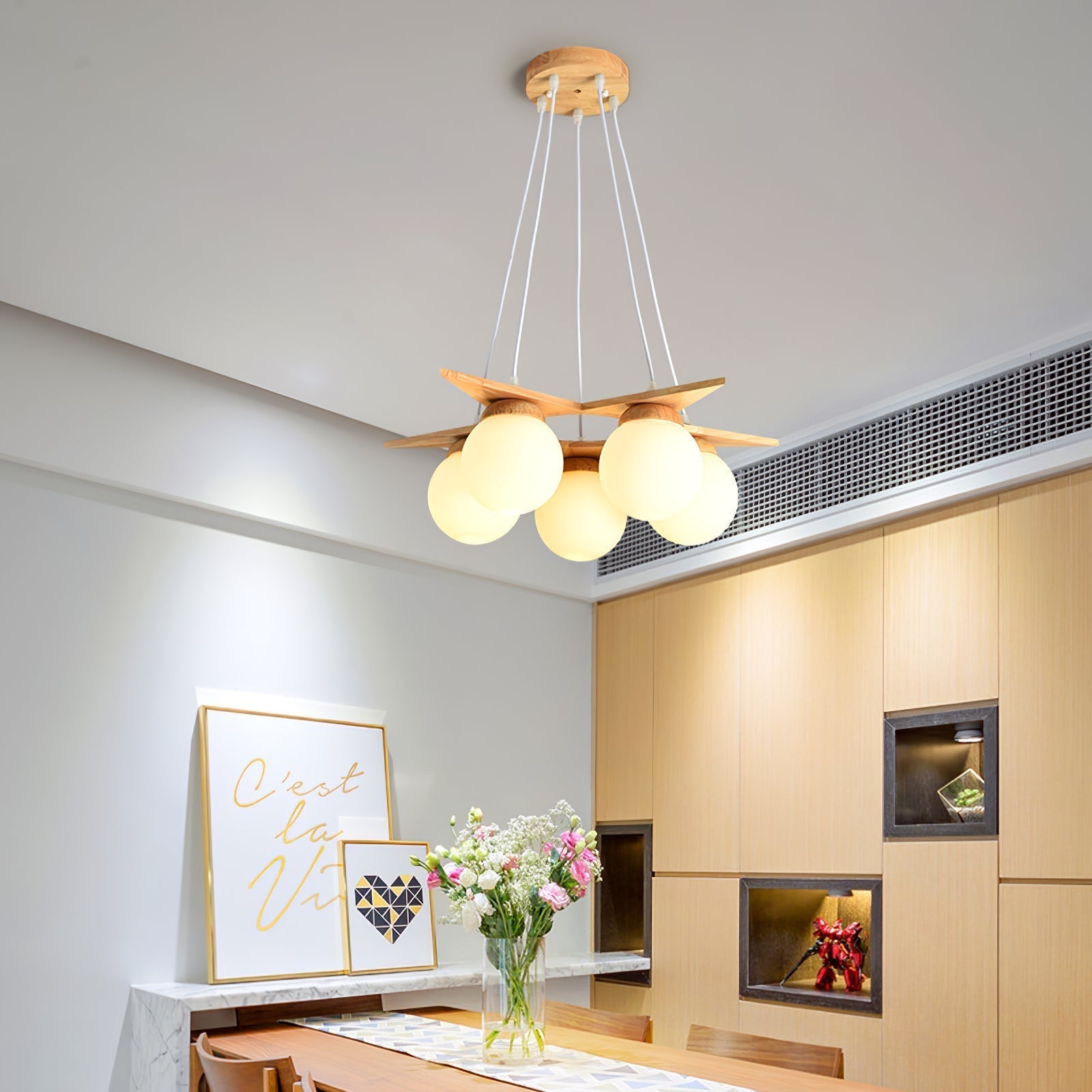 Zothaus Premium Nordic Star Glass Wooden Chandelier - Lamp Copper