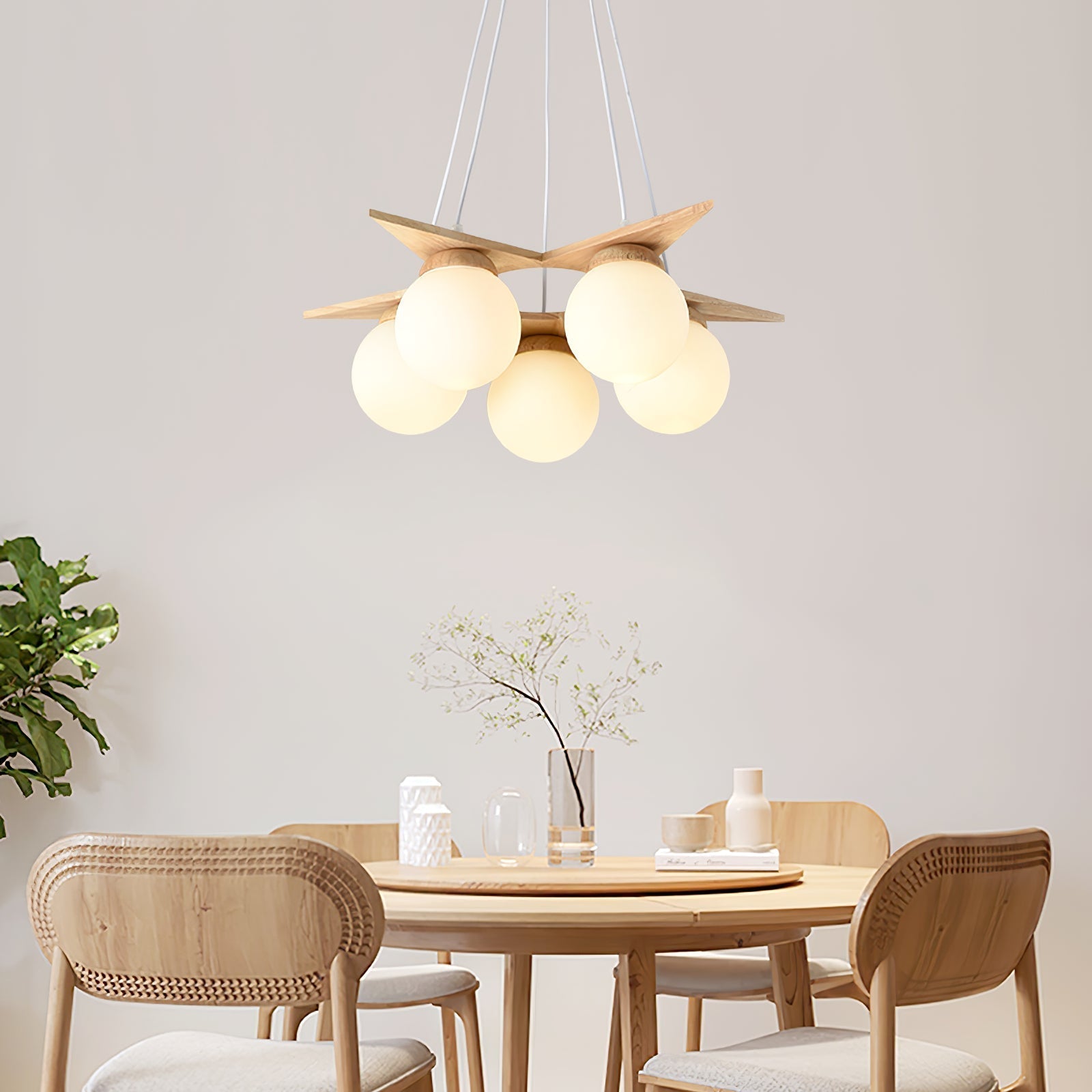 Zothaus Premium Nordic Star Glass Wooden Chandelier - Lamp Copper