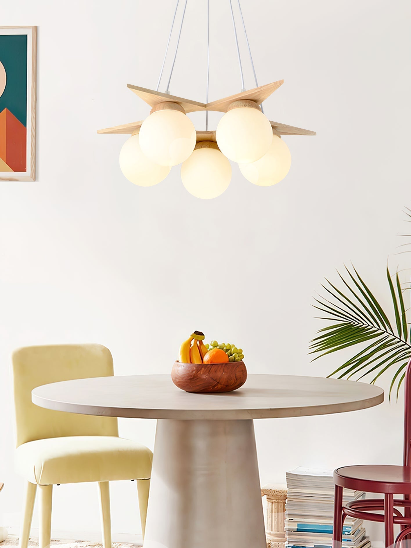 Zothaus Premium Nordic Star Glass Wooden Chandelier - Lamp Copper