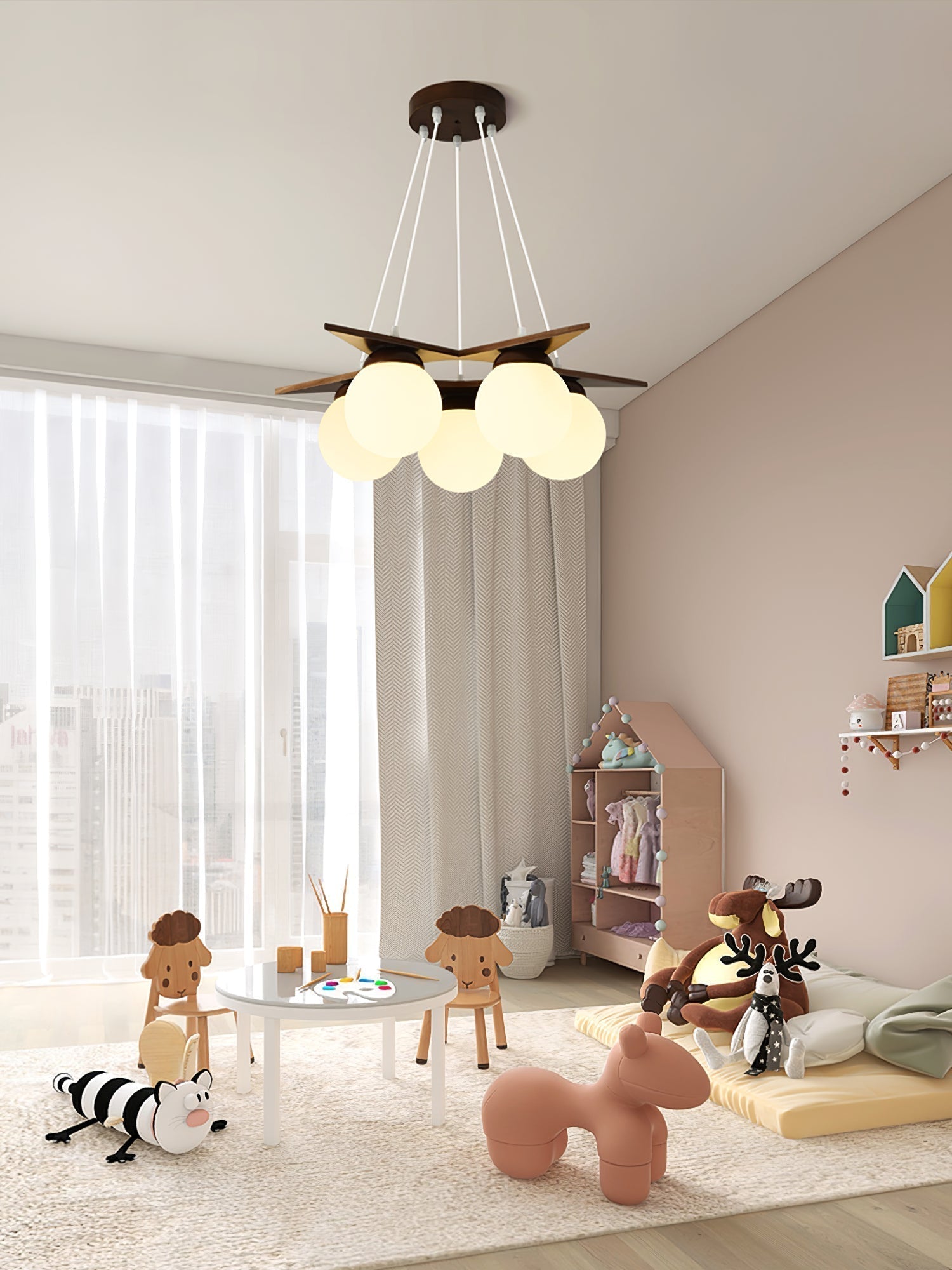 Zothaus Premium Nordic Star Glass Wooden Chandelier - Lamp Copper