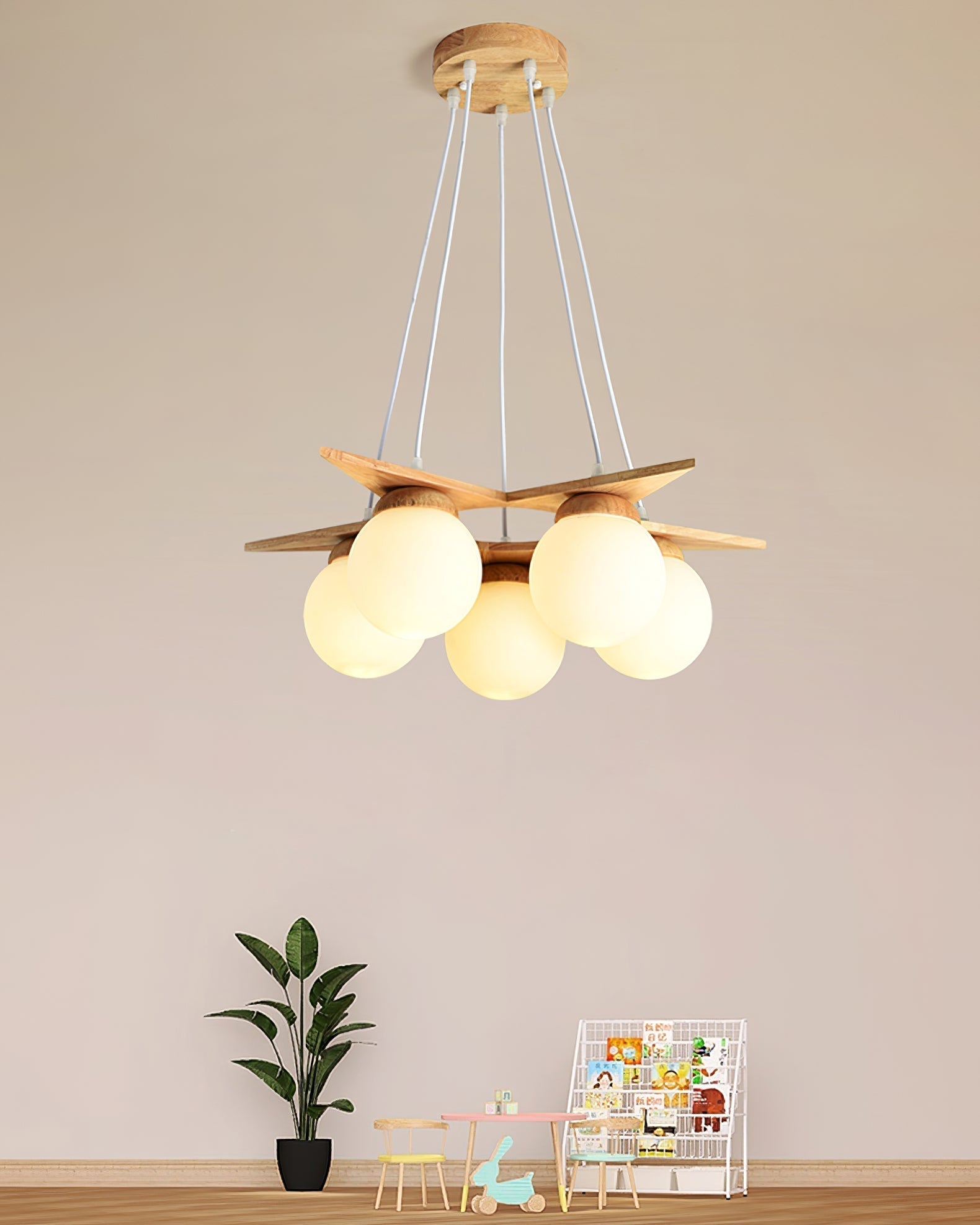 Zothaus Premium Nordic Star Glass Wooden Chandelier - Lamp Copper