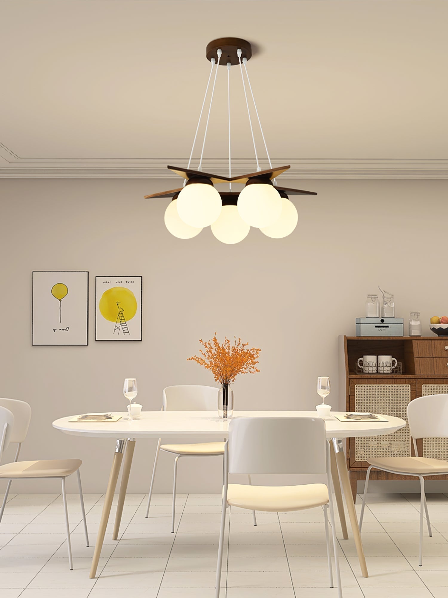 Zothaus Premium Nordic Star Glass Wooden Chandelier - Lamp Copper