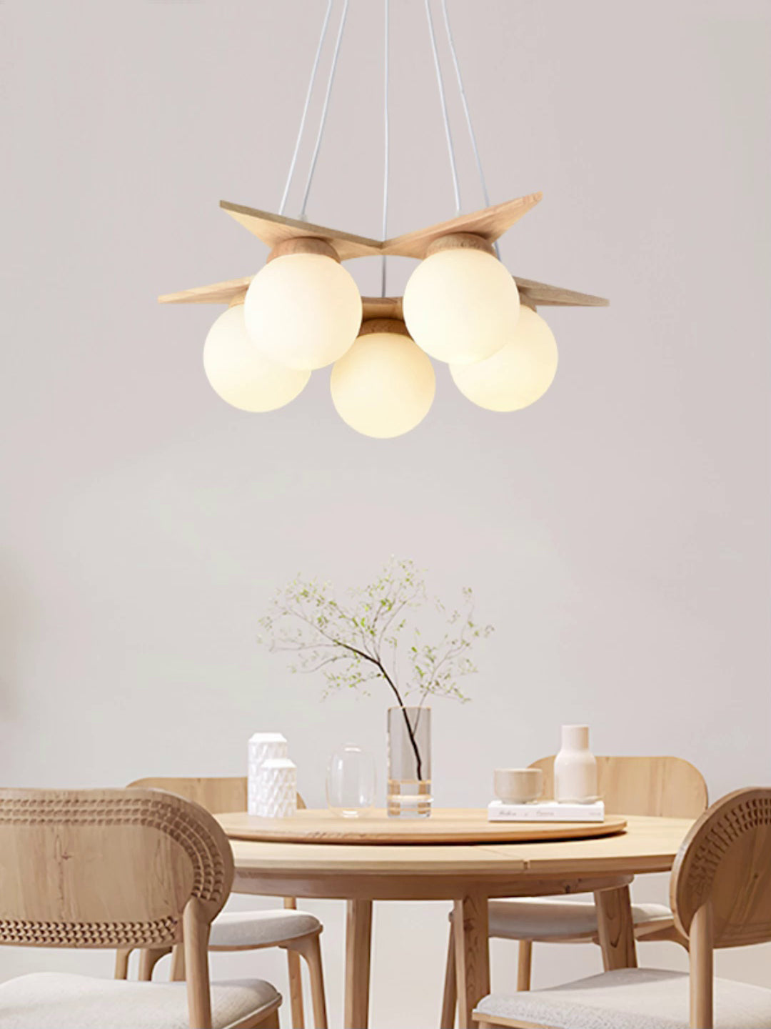 Zothaus Premium Nordic Star Glass Wooden Chandelier - Lamp Copper