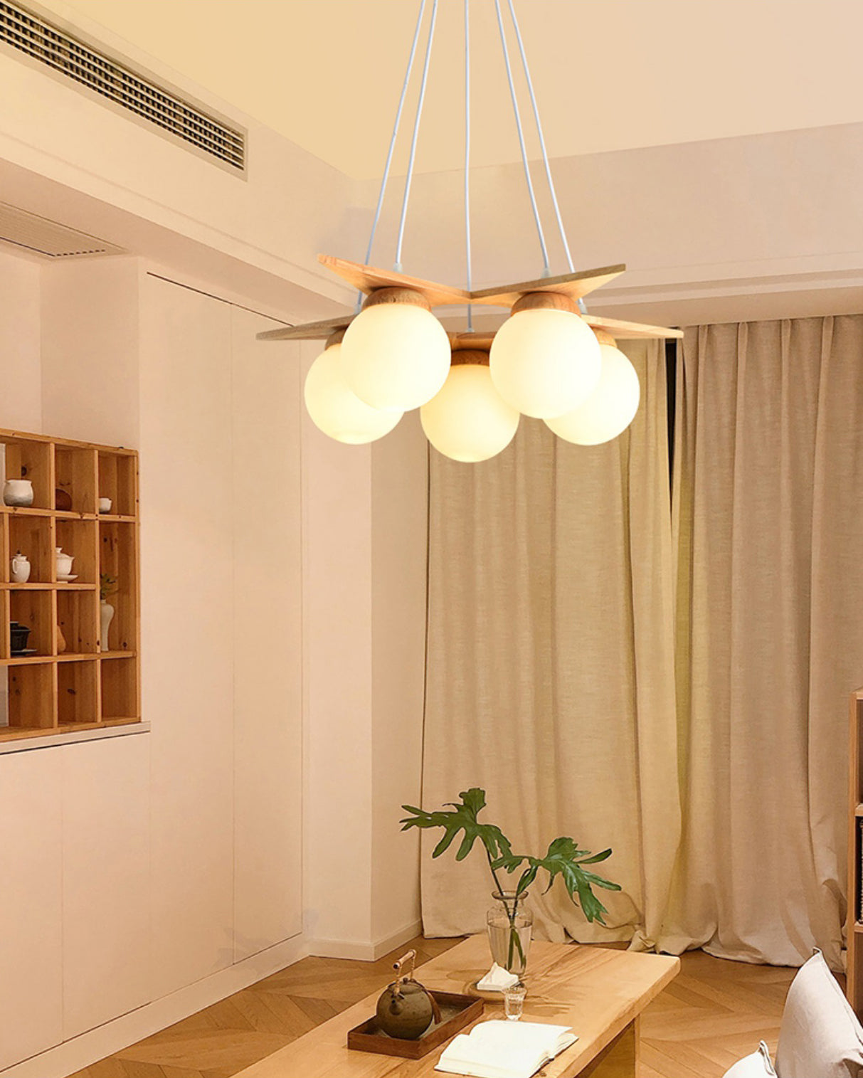 Zothaus Premium Nordic Star Glass Wooden Chandelier - Lamp Copper