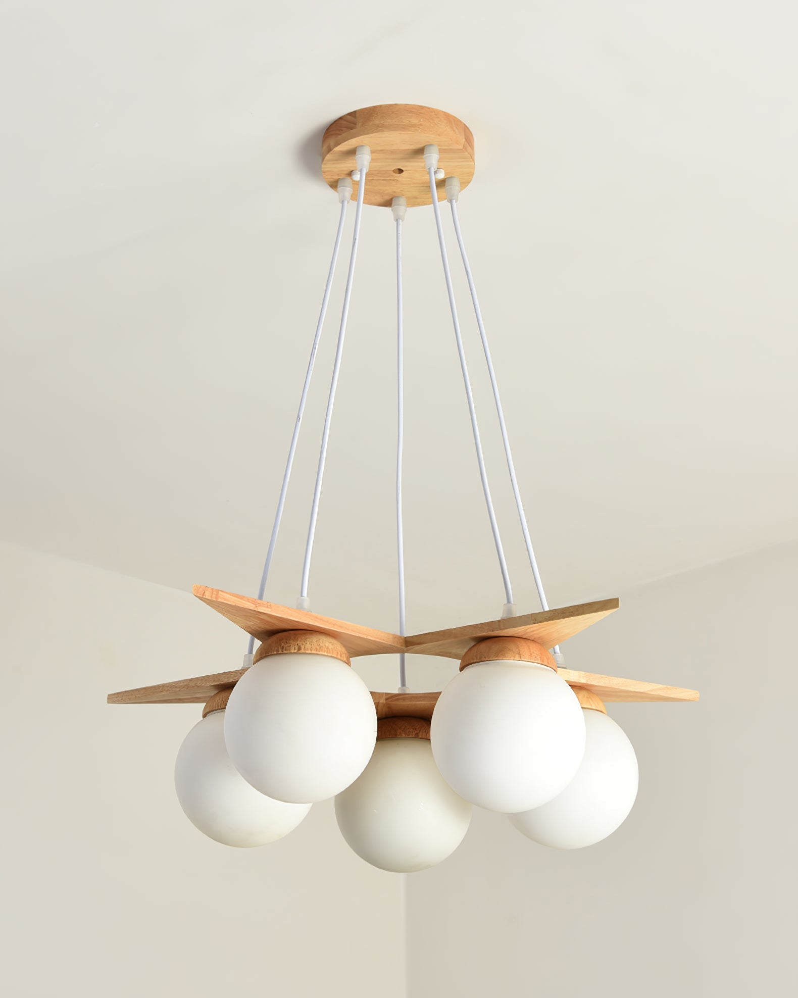 Zothaus Premium Nordic Star Glass Wooden Chandelier - Lamp Copper