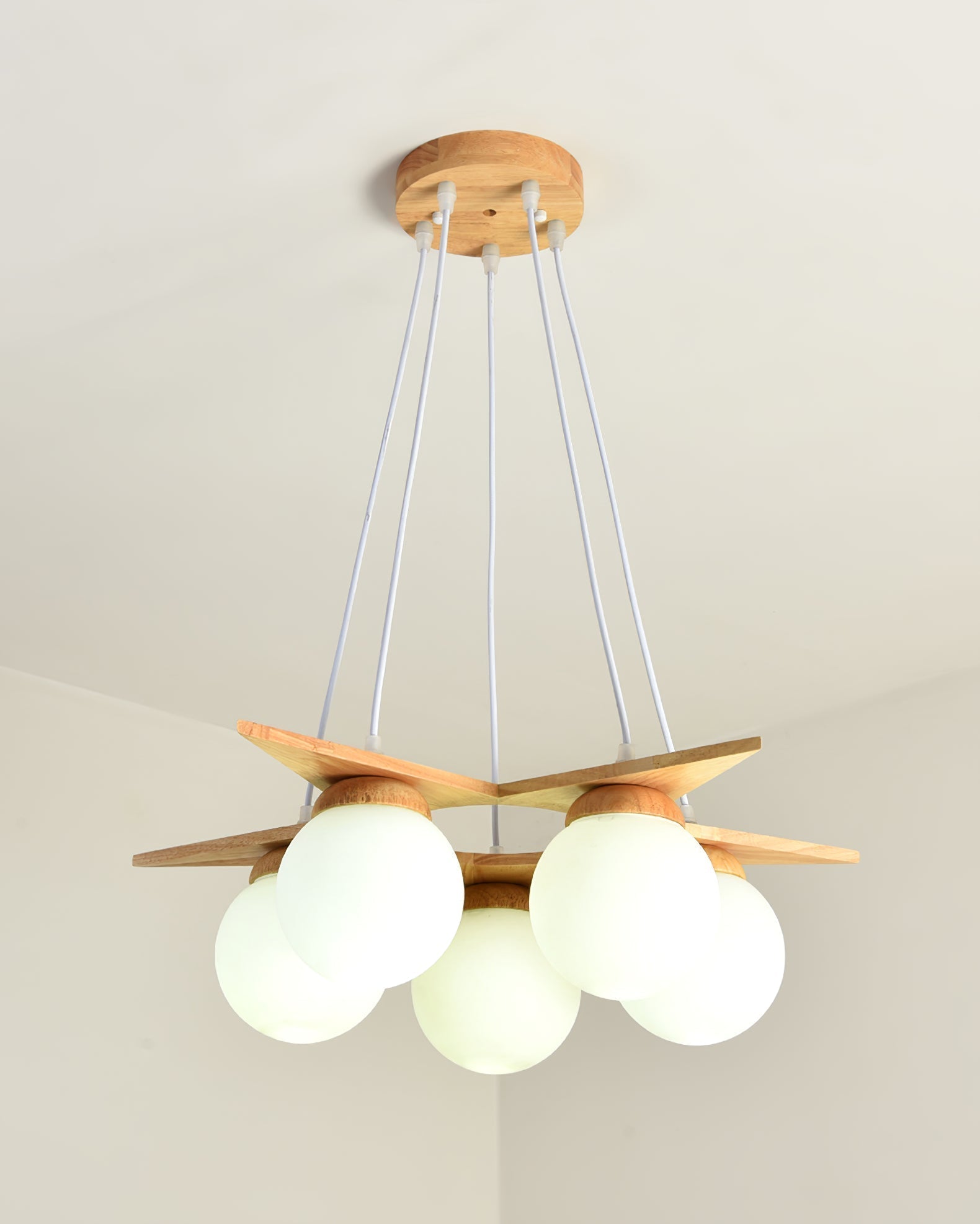 Zothaus Premium Nordic Star Glass Wooden Chandelier - Lamp Copper