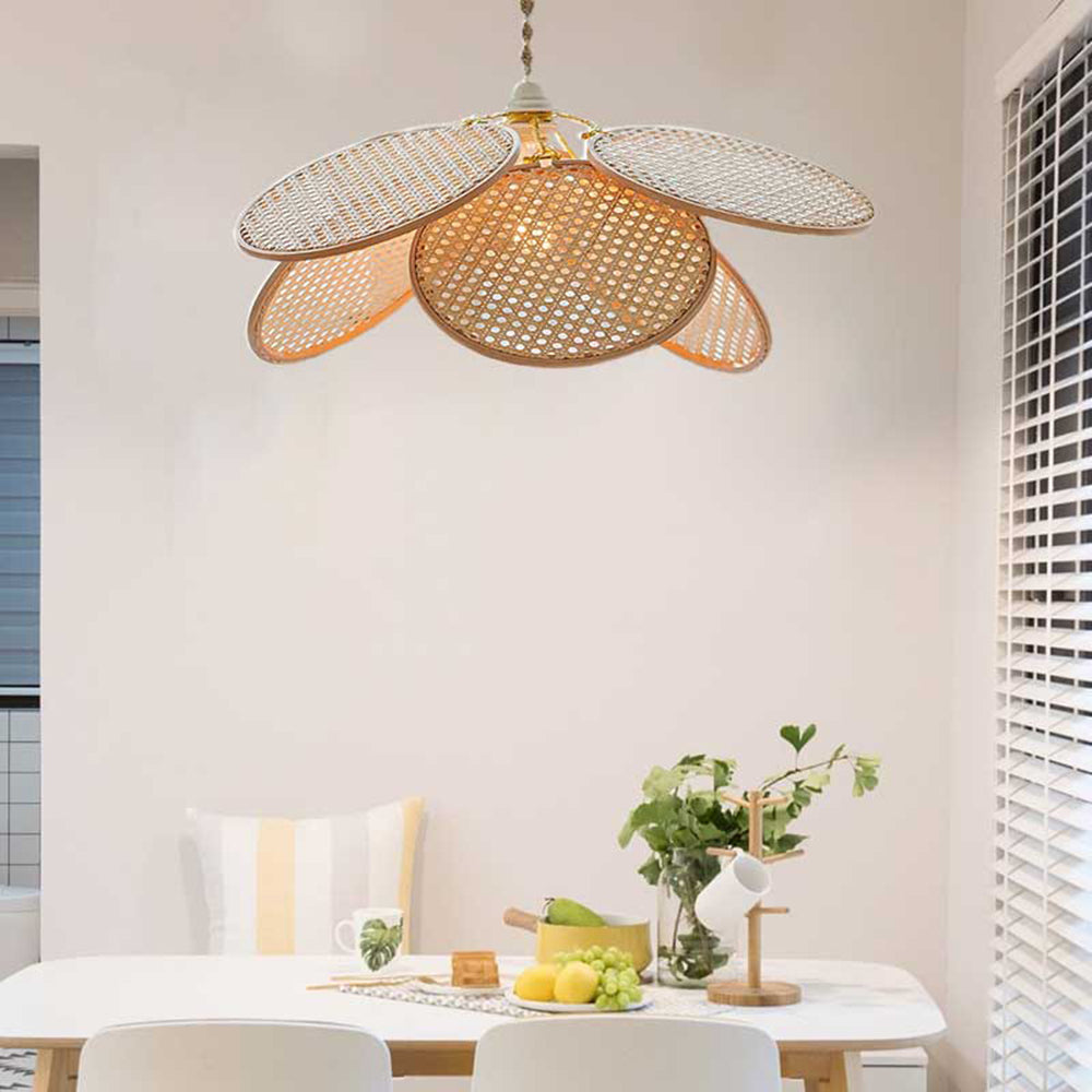 Ritta Decorativa Metal/Ratán Flor LED Lámpara Colgante Madera