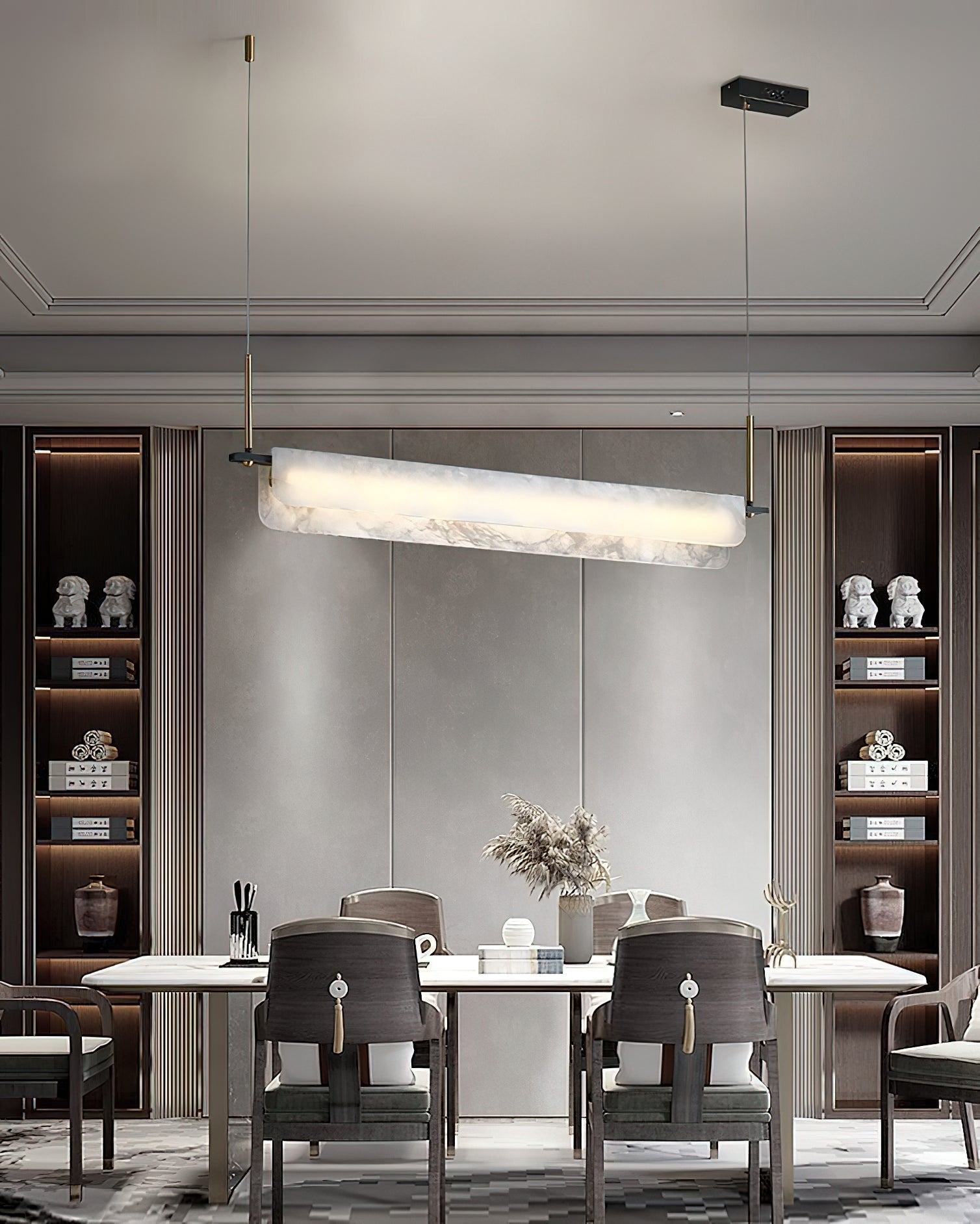 Eshaisra Modern Minimalist Metal Alabaster Pendant Light - Lamp Copper