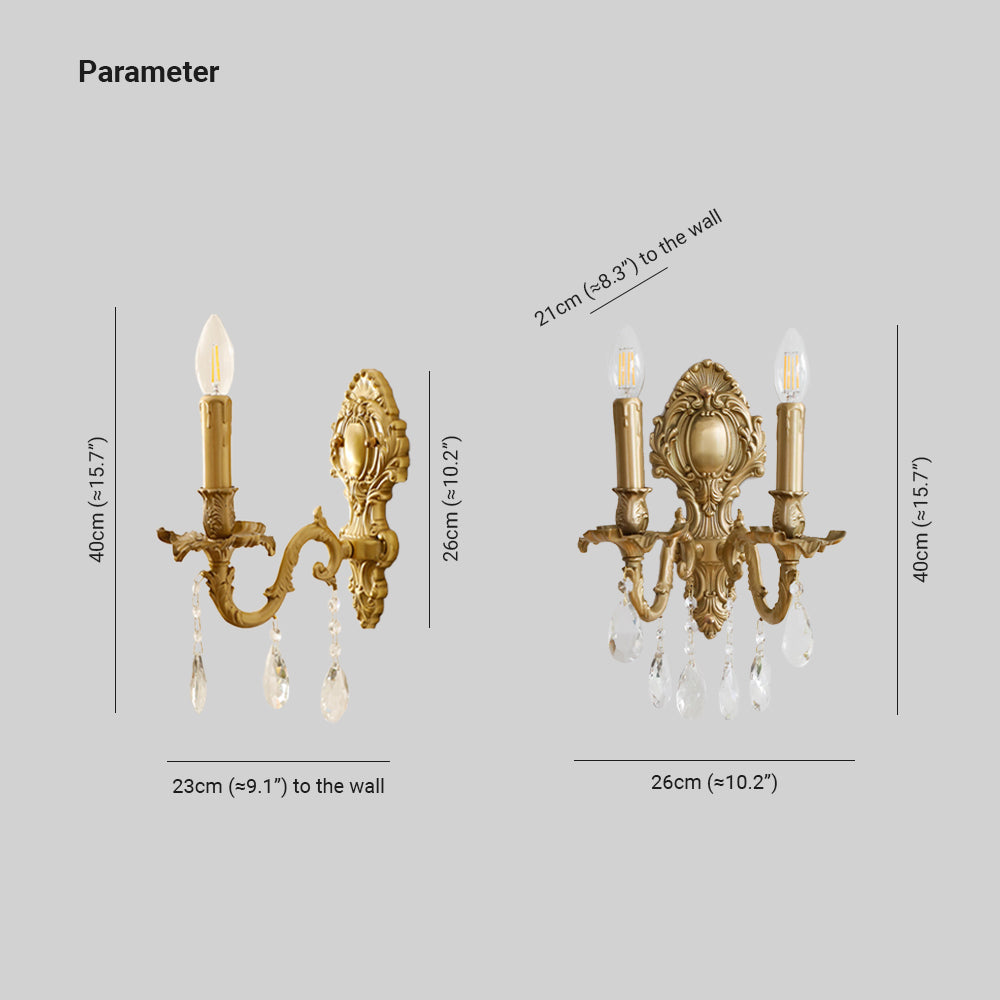 Silva Aplique de Pared LED de Lujo Vintage de Metal y Cristal