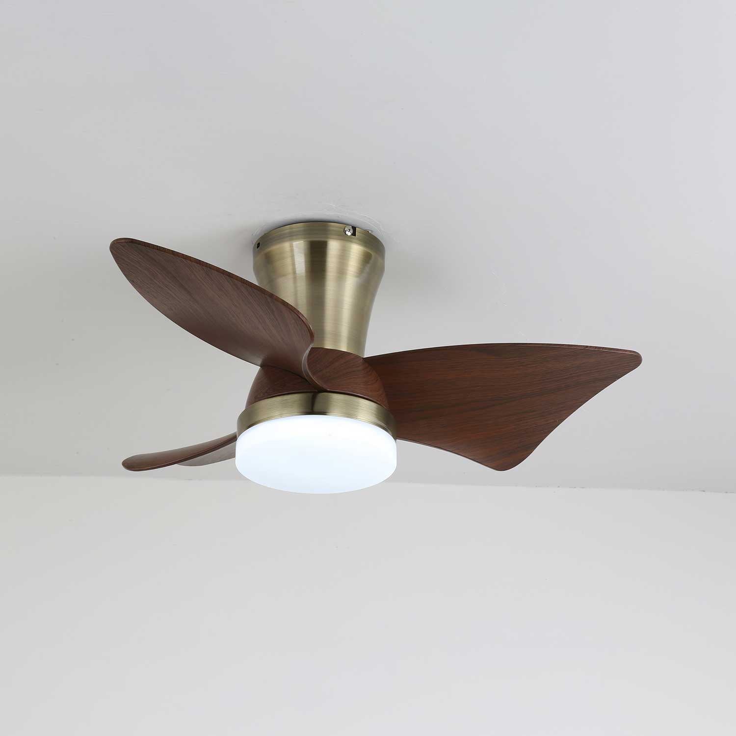 Ventilador Caspian con luz mostrando su elegante diseño moderno.